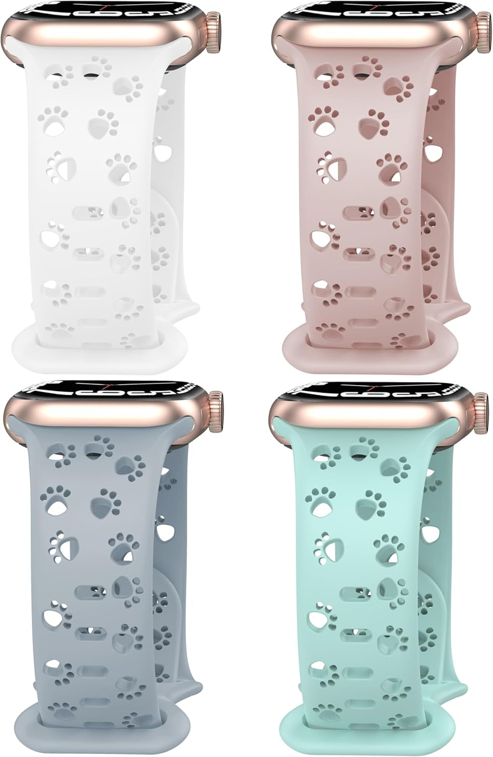 4 Pack Silicone Bands Compatible with Apple Watch Band 38Mm 40Mm 41Mm 42Mm 44Mm 45Mm 49Mm, Hollow-Out Design Wristbands Soft Sport Breathable Watch Bands for Iphone Iwatch Ultra SE Series 9 8 7 6 5 4 3 2 1