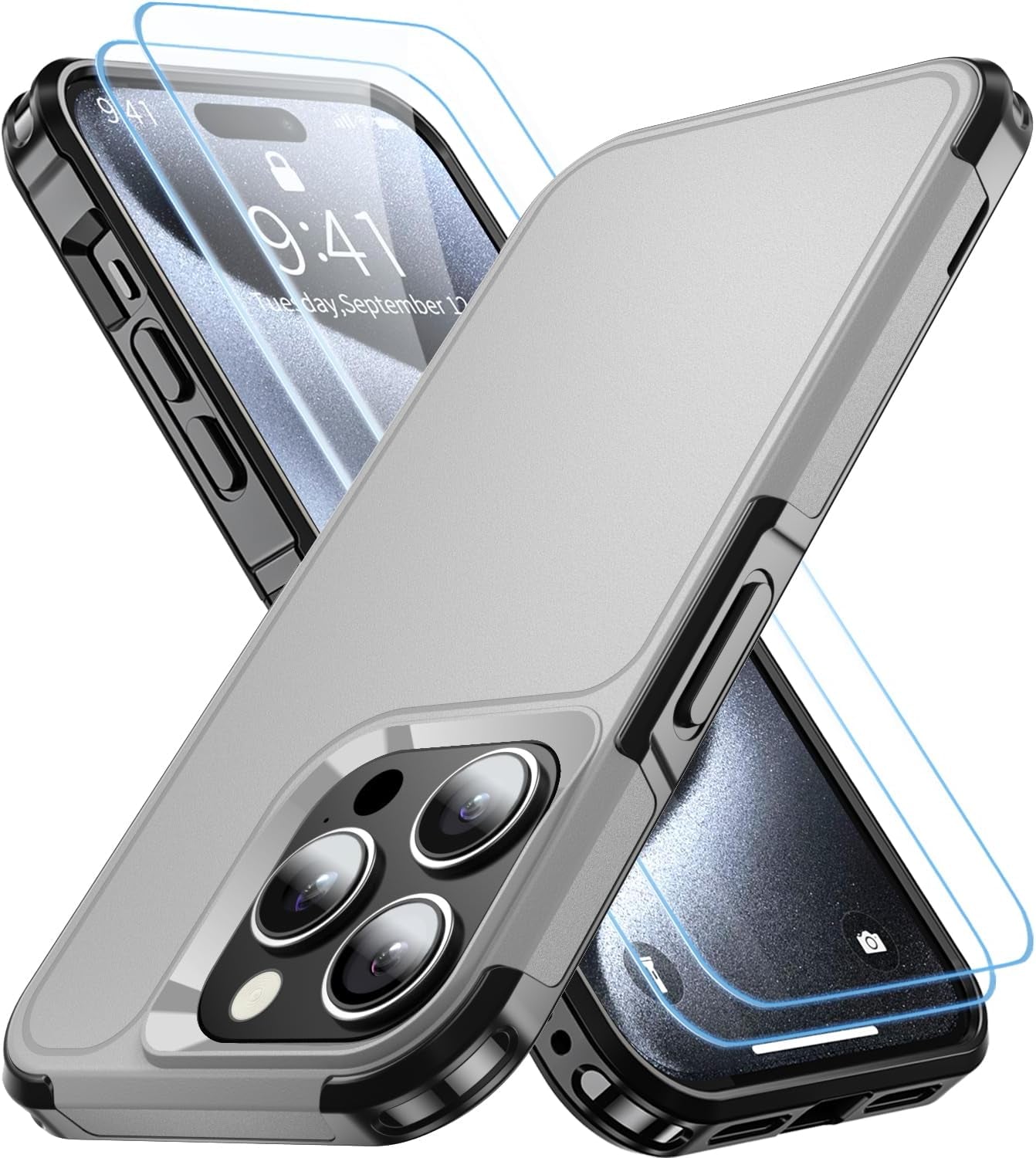 AEDILYS Shockproof for Iphone 15 Pro Case,[18 FT Military Grade Drop Protection],With 2X[Tempered Glass Screen Protector ] with Air Bumpers Full-Body Protective Phone Case,Blue  AEDILYS   