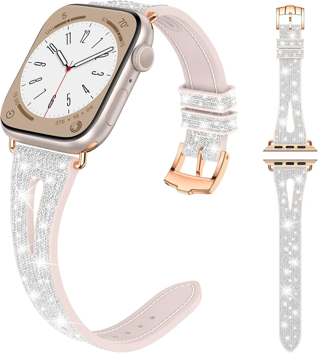 Goton Bling Silicone Band for Apple Watch Bands 49Mm 45Mm 44Mm 42Mm 41Mm 40Mm 38Mm Ultra Ultra2 Series 9 8 7 6 5 4 3 2 1 SE Women, Glitter Strap Accessories Designed for Iwatch All Series