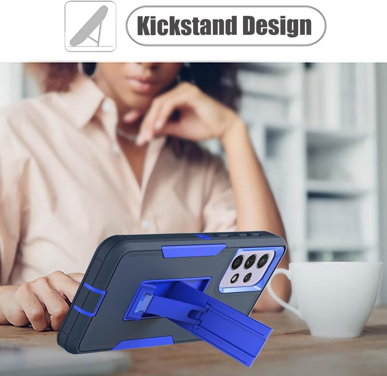 Case for Galaxy A53 5G Case/Samsung A53 5G SM-A536U Case with Tempered Glass Screen Protector, Hybrid Heavy Duty Magnetic Built-In Kickstand Protective Cover for Samsung Galaxy A53 5G Navy Blue