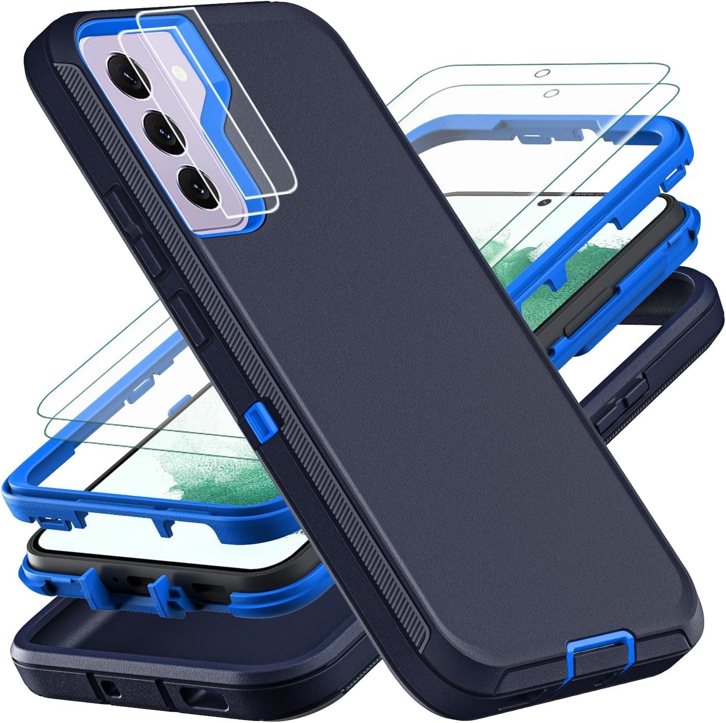For Samsung Galaxy S22 plus Case, with 2Pcs [Self Healing Flexible TPU Screen Protector & Camera Lens Protector] Military Grade 3 in 1 Heavy Duty Case for Galaxy S22 plus 5G (Black/Grey)