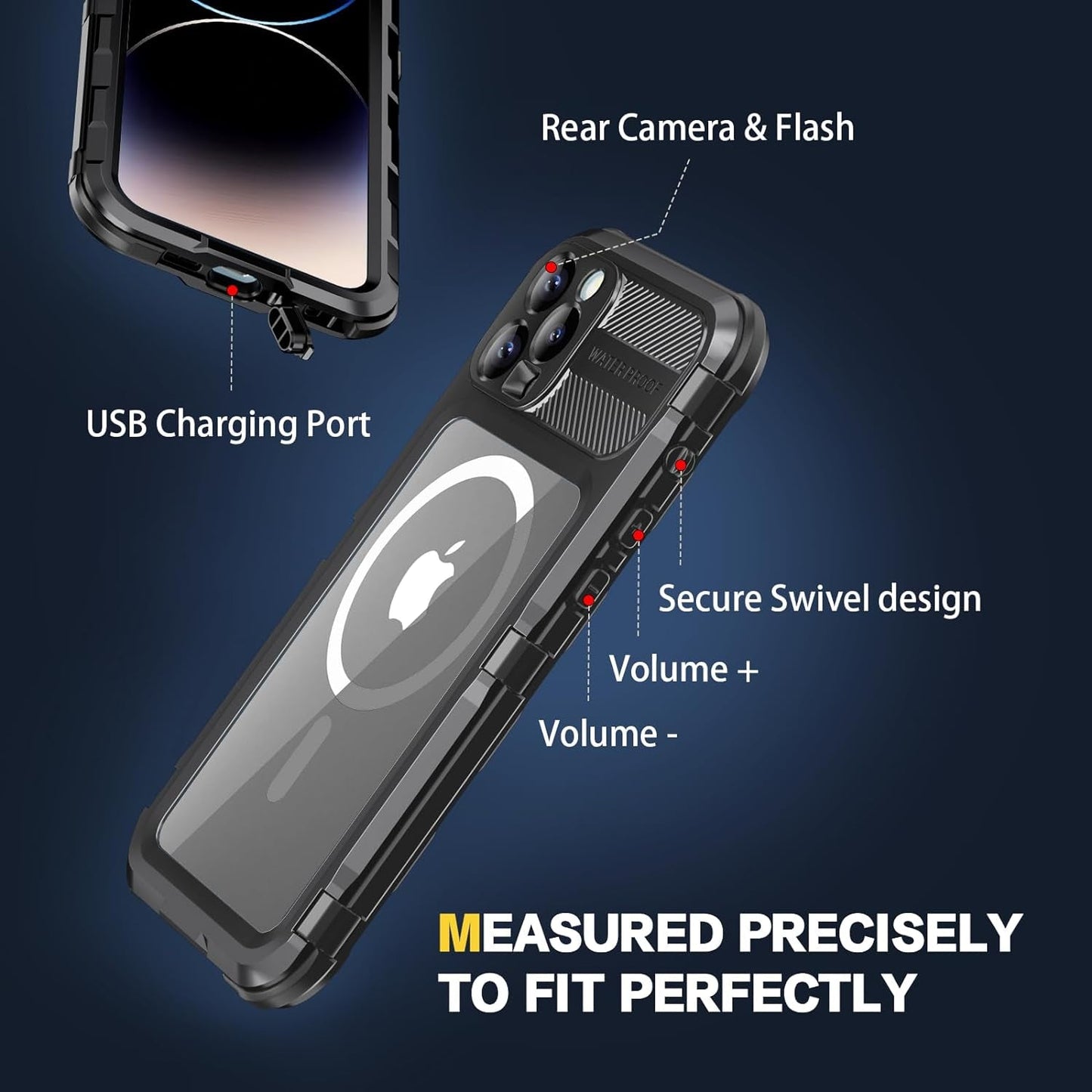 Evcing for Iphone 15 Pro Max Waterproof Case, [IP68 Underwater][Military Dropproof, Shockproof][Compatible with Magsafe][Full Body Metal], Heavy Duty Phone Cover for Iphone 15 Promax, 6.7 Inch (Black)  EVCING   