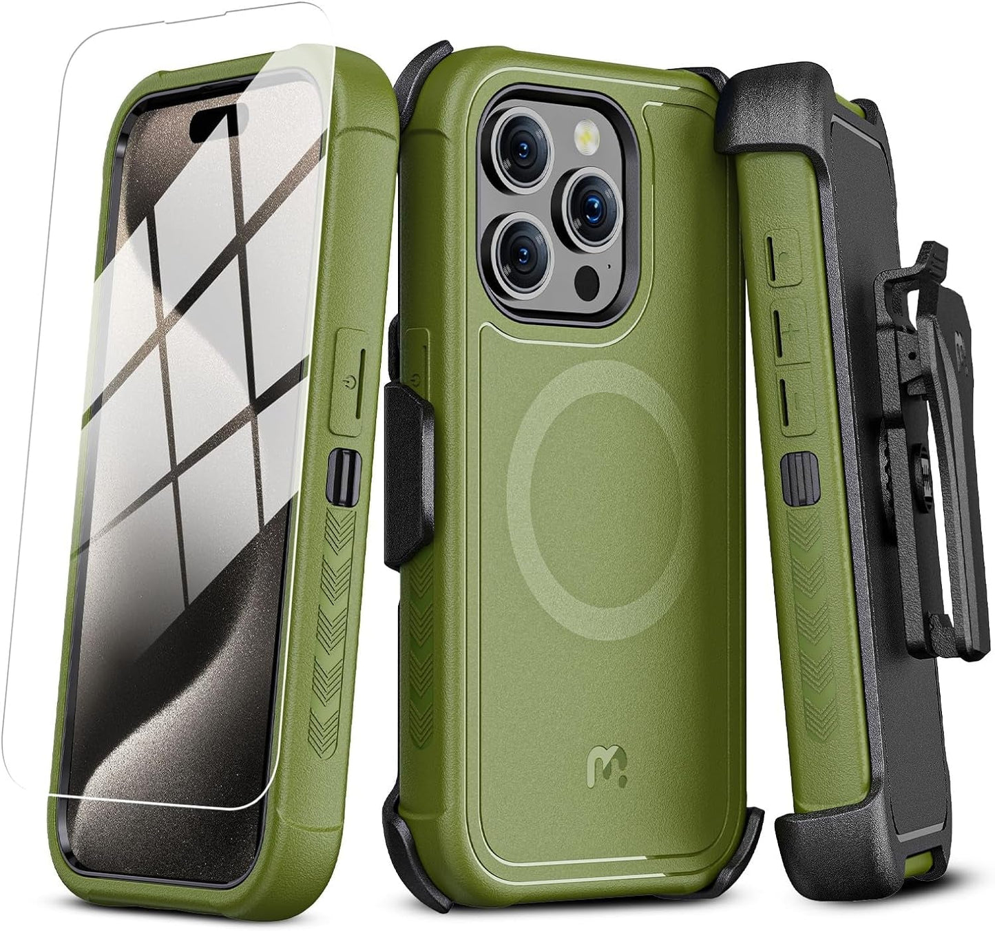 MYBAT PRO Maverick Series Iphone 15 Pro Max Case with Belt Clip Holster, with Screen Protector,Anti-Drop,Shockproof,360°Rotating Kickstand,Heavy Duty Protection Natural Titanium  Valor Communication, Inc.   