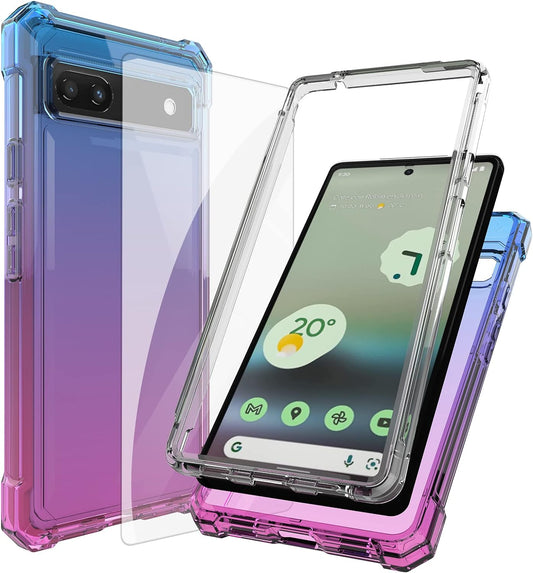 Ailiber Case for Pixel 6A, Google Pixel 6A Phone Case with Screen Protector, 2 Layer Structure Protection, Shockproof Corner TPU Bumper, Heavy Duty Rugged Silicone Phone Cover for Pixel 6A-Blue Pink  Ailiber Air-Guard Corners  Blue Pink  