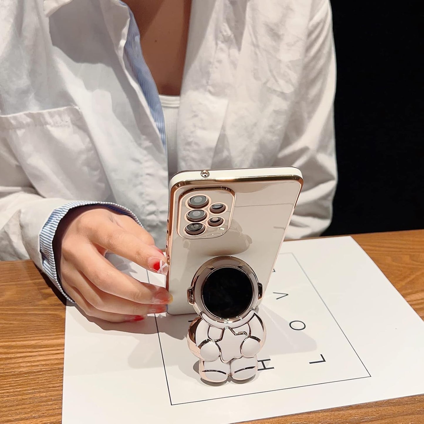 Compatible with Samsung Galaxy A53 5G Case, Plating Astronaut Hidden Stand Case Camera Len Protection Soft Silicone Shockproof Bumper Cute Case for Galaxy A53 6.5 Inch (White)