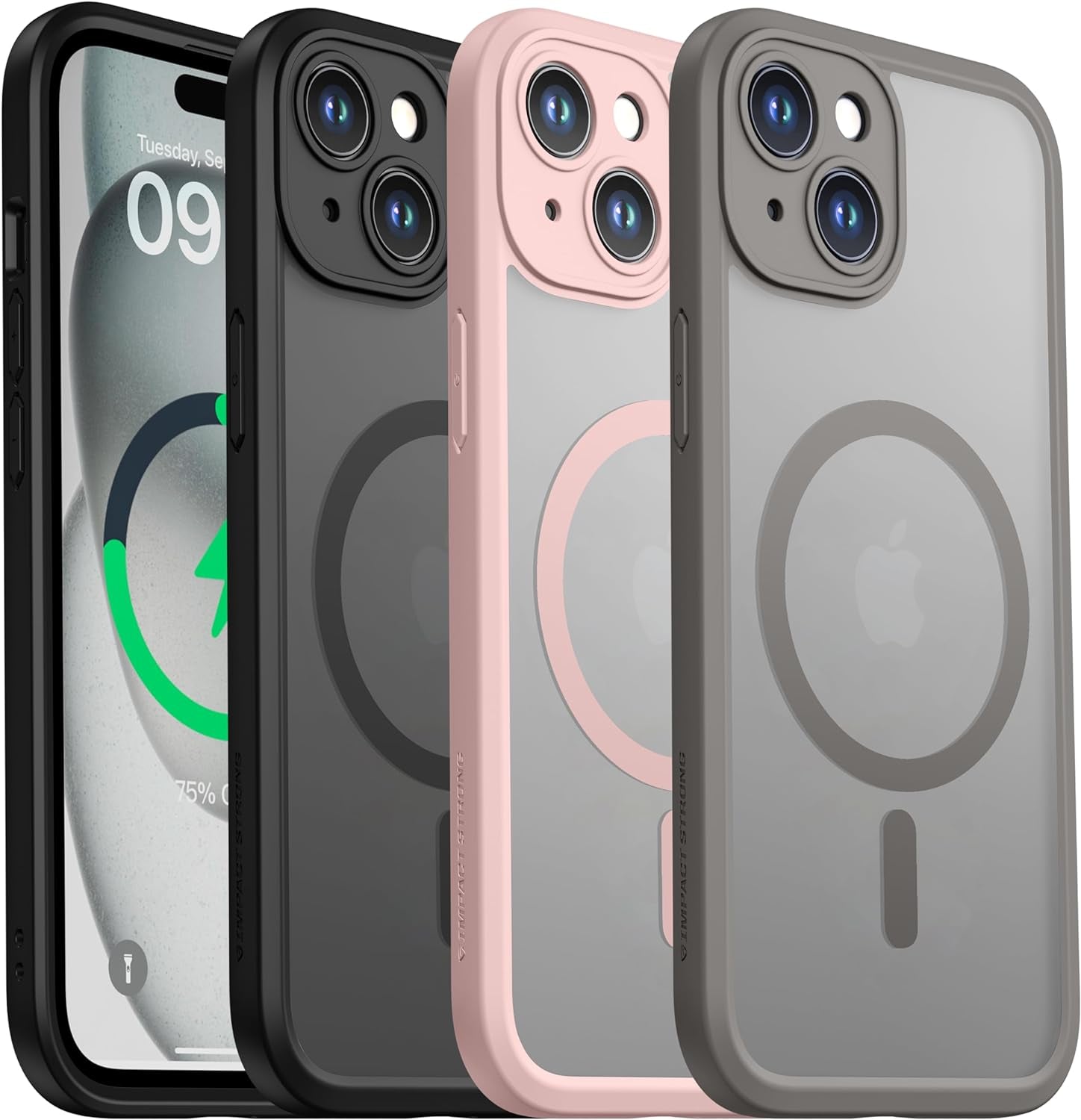 Impactstrong Magnetic Guard Designed for Iphone 15 Case [Camera Protection] [Military Grade Drop Tested] [Compatible with Magsafe] Slim Translucent Matte Phone Case (6.1") - Gray  ImpactStrong   