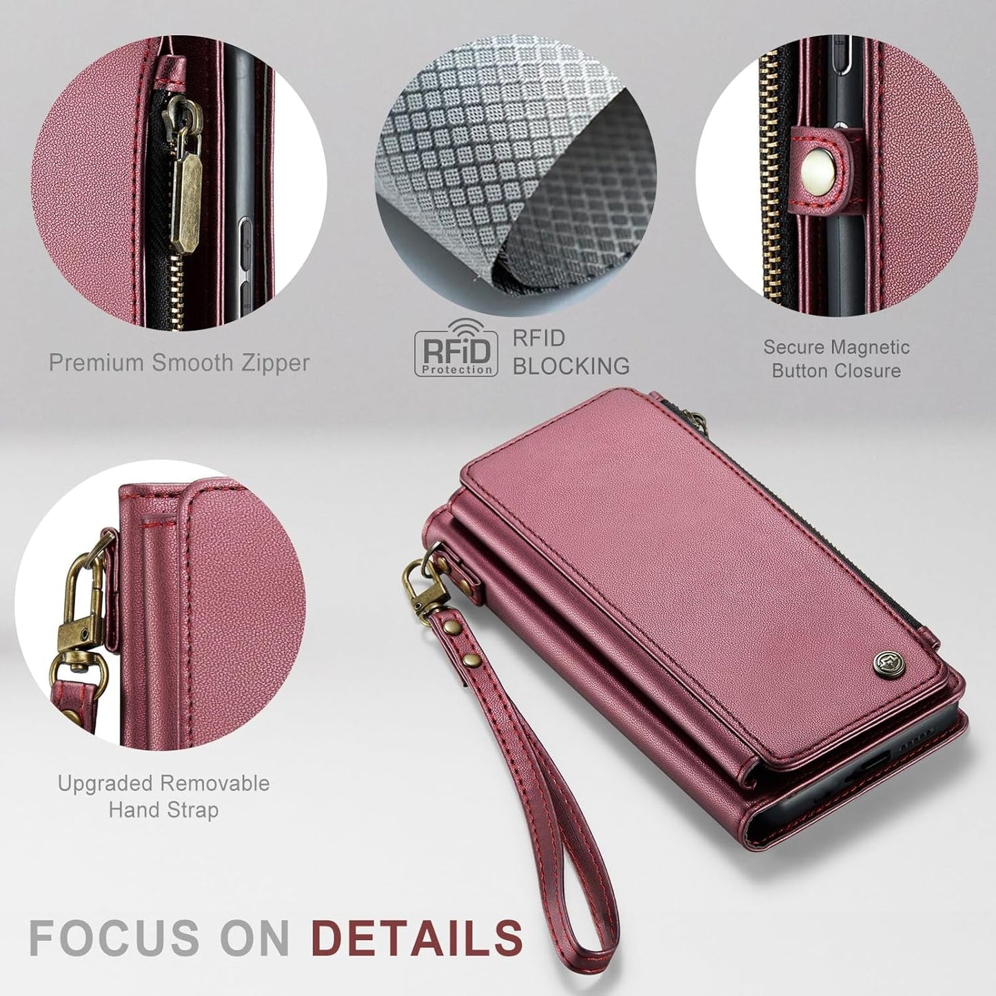 Defencase for Samsung Galaxy S22 Case, 【RFID Blocking】 for Galaxy S22 Case Wallet for Women Men with Card Holder, Fashion PU Leather Magnetic Flip Strap Phone Case for Samsung S22 6.1", Wine Red