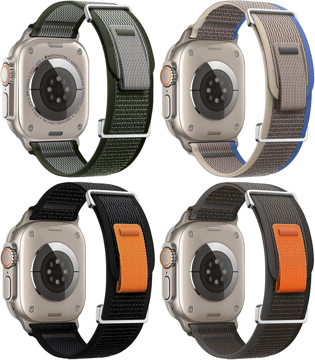4 Pack Compatible with Apple Watch Ultra 2 Band 49Mm 45Mm 44Mm 42Mm for Men, Adjustable Trail Loop & Alpine Loop Nylon Band for Iwatch Ultra 2 Ultra Series SE 9/8/7/6/5/4