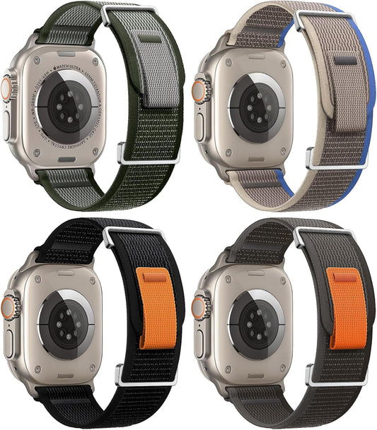 4 Pack Compatible with Apple Watch Ultra 2 Band 49Mm 45Mm 44Mm 42Mm for Men, Adjustable Trail Loop & Alpine Loop Nylon Band for Iwatch Ultra 2 Ultra Series SE 9/8/7/6/5/4