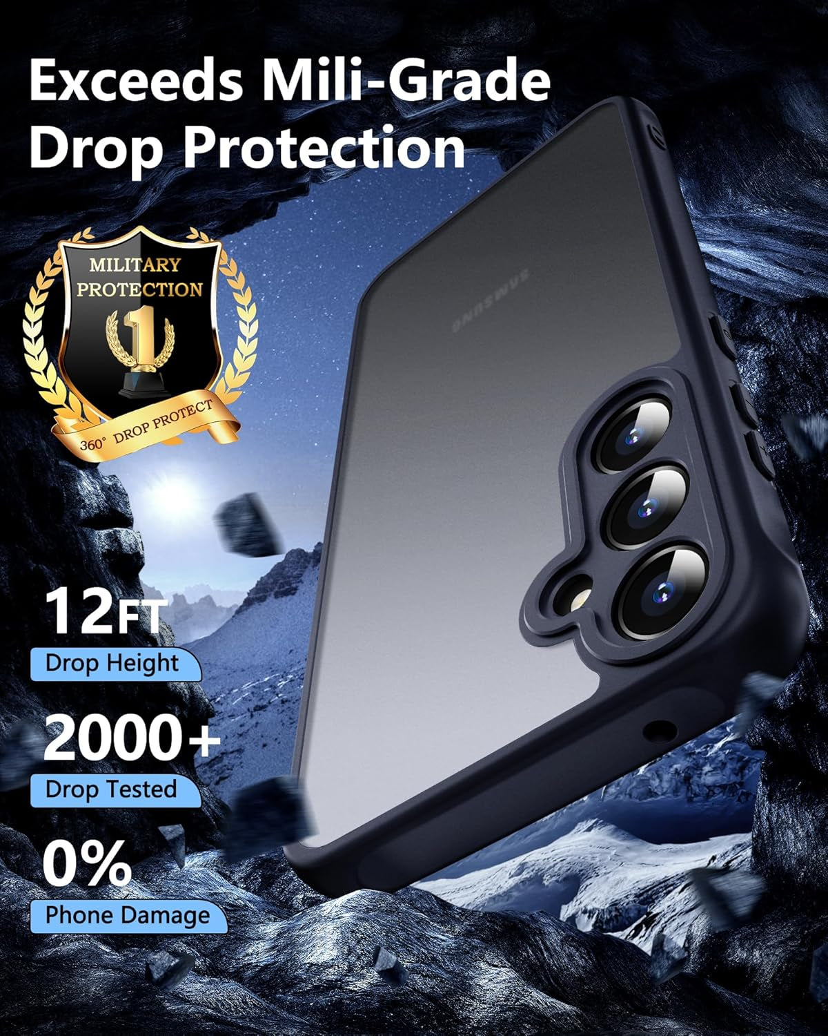 3 in 1 for Samsung Galaxy S24 Case, with 2Pcs Tempered Glass Screen Protector, Cases for Galaxy S24 Shockproof Protective S24 Phone Case 6.2 Inch, Black