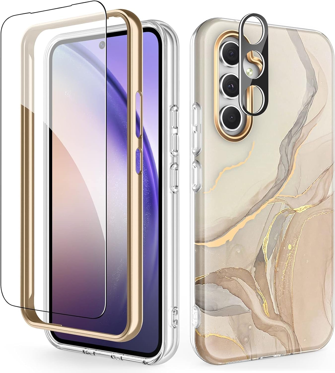 Case Compatible with Samsung Galaxy A53 5G (2022 Released), Marble Stylish Slim Soft TPU, Full Body Protective with Built-In Screen Protector, Shockproof Cover for A53, Black & Pink