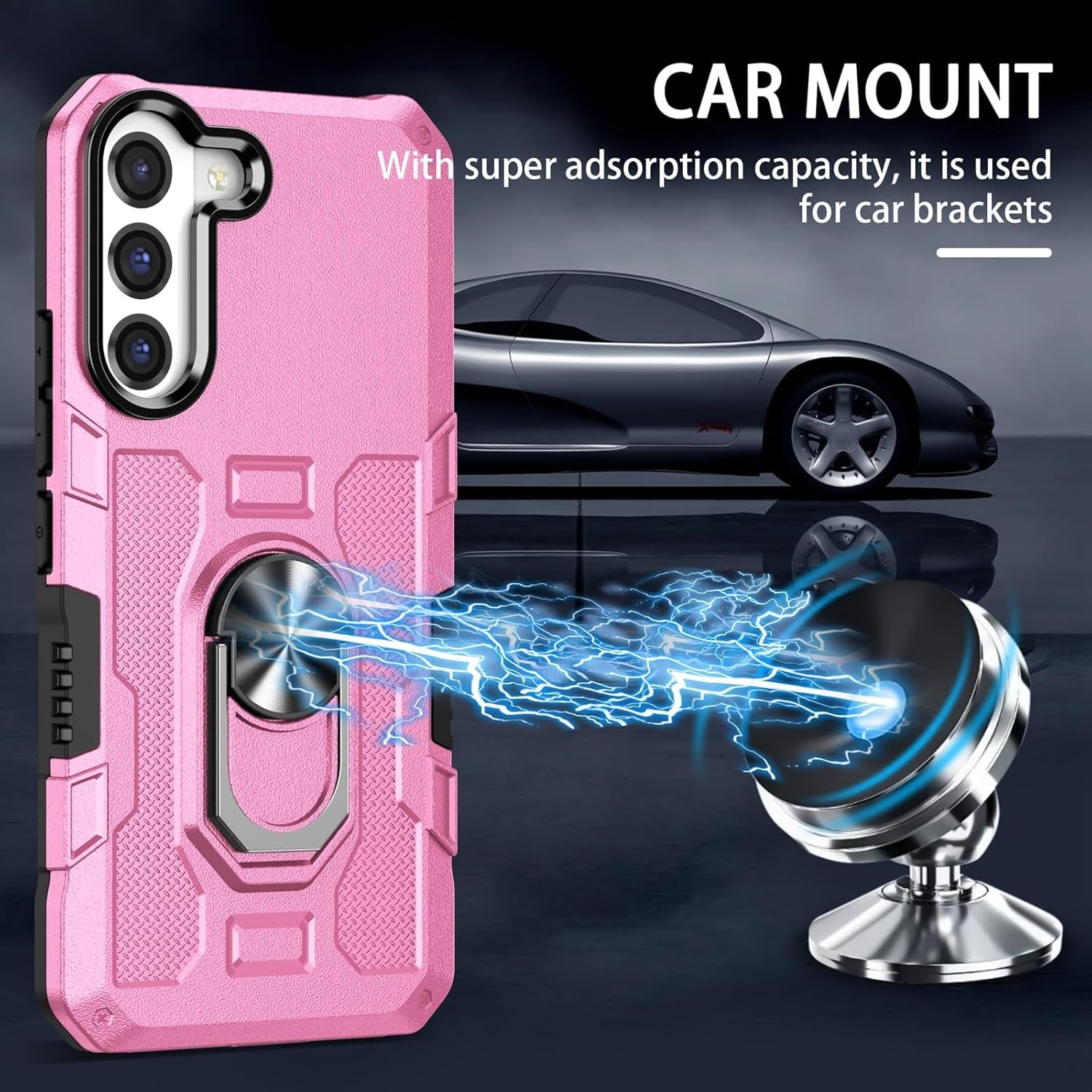 For Samung Galaxy S22 plus Case S22+ plus Case with Ring Kickstand Military Grade Shockproof Case Cover Anti-Scratch Protective Armor for Galaxy S22 plus S22+ plus Phone Case (Pink)