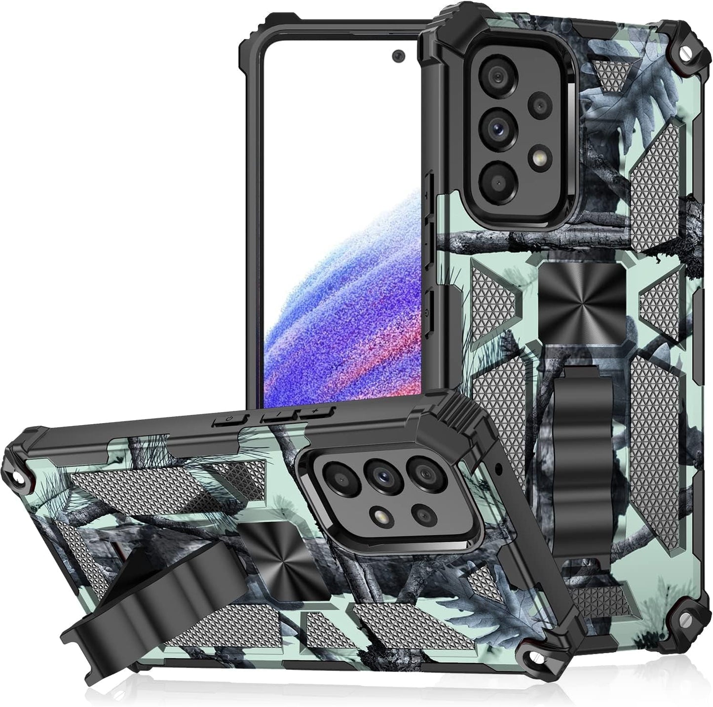 Ccsmall Camouflage Case for Samsung Galaxy A53 5G, Heavy Duty Shockproof Protection Military Grade [Built-In Magnetic Kickstand] Army Camo Phone Cover Case for Samsung Galaxy A53 5G MC Mint Green
