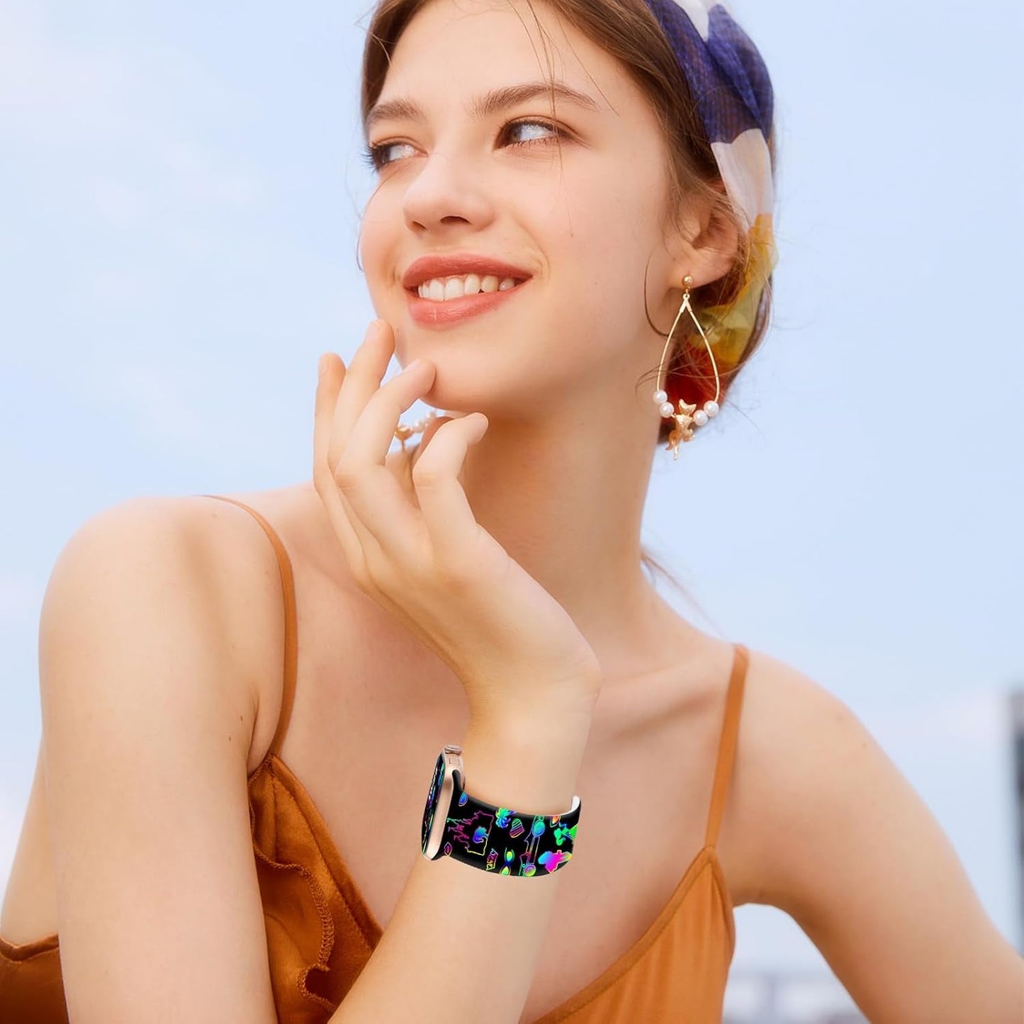 Brigtlaiff Compatible with Apple Watch Bands 38Mm 40Mm 41Mm 42Mm 44Mm 45Mm 49Mm for Women Men, Silicone Sport Floral Print Fadeless Strap for Iwatch Bands Series 9/8/7/6/5/4/3/2/1/Se/Ultra