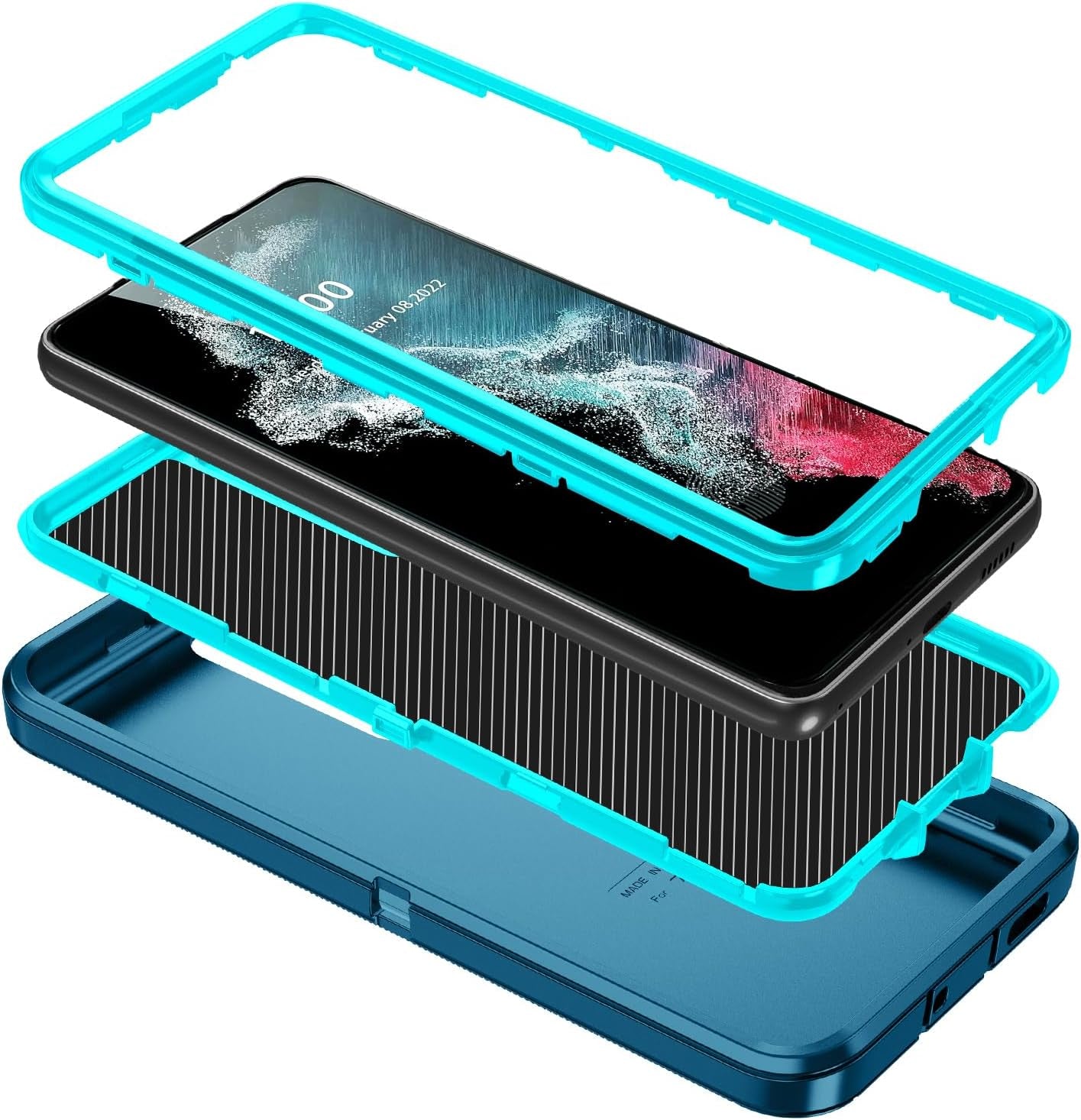For Galaxy S22 Case,Heavy Duty Shockproof Dust/Drop Poof 3 Layers Full Bady Protection Rugged Cover Case for Galaxy S22,Turquoise