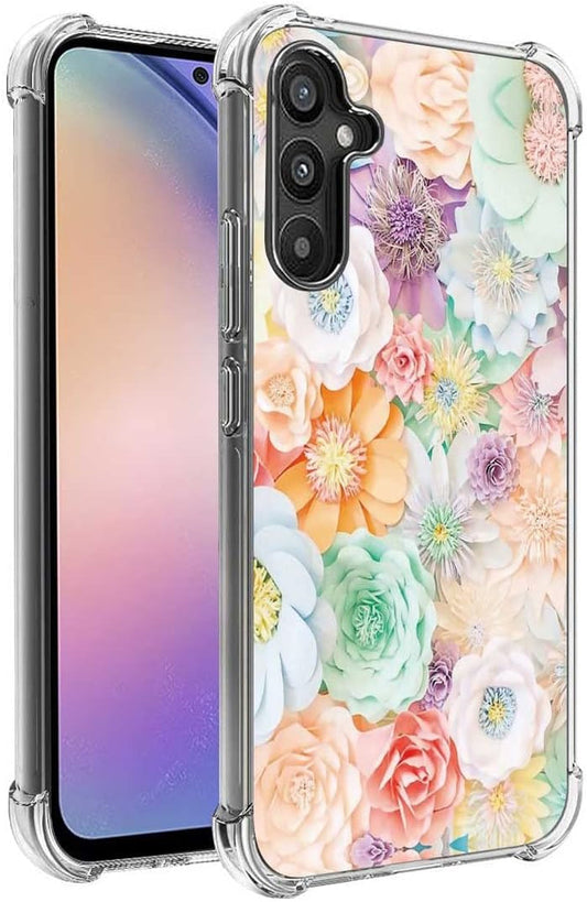 For Galaxy A54 5G Case, Slim Flexible TPU for Girls Women Airbag Bumper Shock Absorption Rubber Soft Silicone Case Cover Fit for Samsung Galaxy A54 (Colorful Flower)