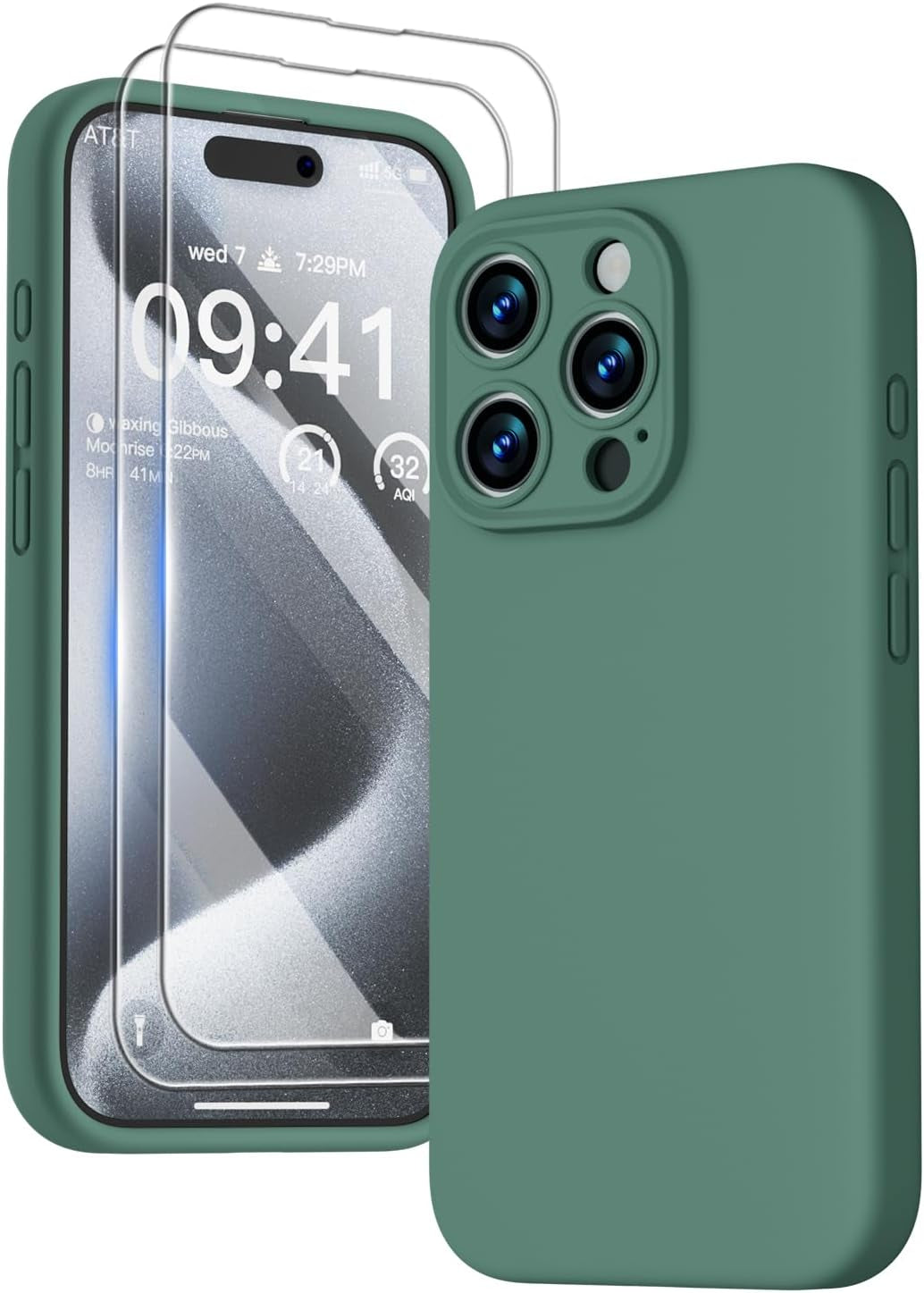 GOODVISH Compatible with Iphone 15 Pro Case, Silicone Upgraded [Enhanced Camera Protection] Phone Case with [2 Screen Protectors], Soft Anti-Scratch Microfiber Lining Inside, 6.1 Inch, Brown  GOODVISH Deep Pine Green Iphone 15 Pro, 6.1" 
