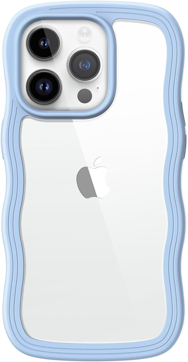 Jetech Cute Case for Iphone 14 Pro 6.1-Inch, Wave Frame Curly Shape Shockproof Phone Cover for Women and Girls, Clear Hard PC Back (Red)  JETech Blue  