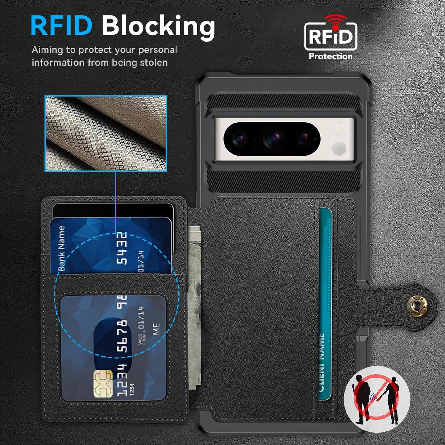 For Google Pixel 8 Pro Case with Card Holder(5 Cards), Google 8 Pro Wallet Case Built-In Kickstand Magnetic Flip Snap Soft TPU+PU Leather Durable Shockproof Case for Google 8 Pro (Black)  GooseBox   