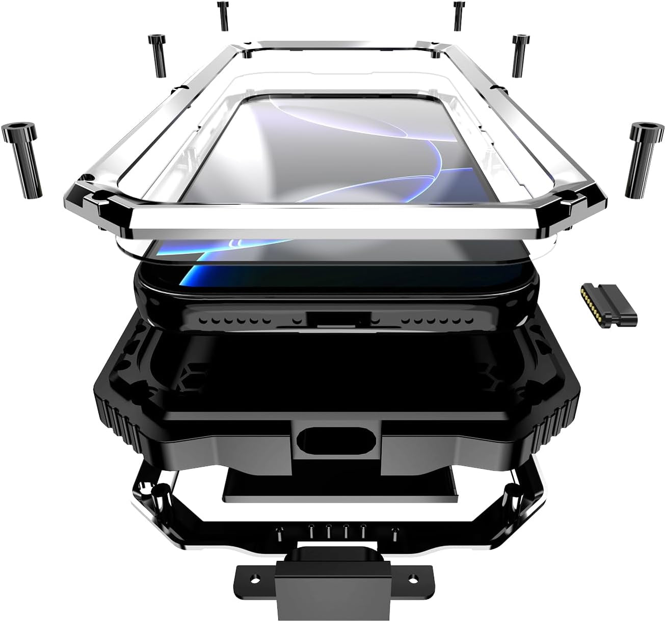 Military Metal Heavy Duty Case Compatible with Iphone 17 Pro Max, Drop Protection Rugged Defender Metal Bumper Screw Case with Stand Gorilla Glass Camera Cover Full Body Dustproof Black