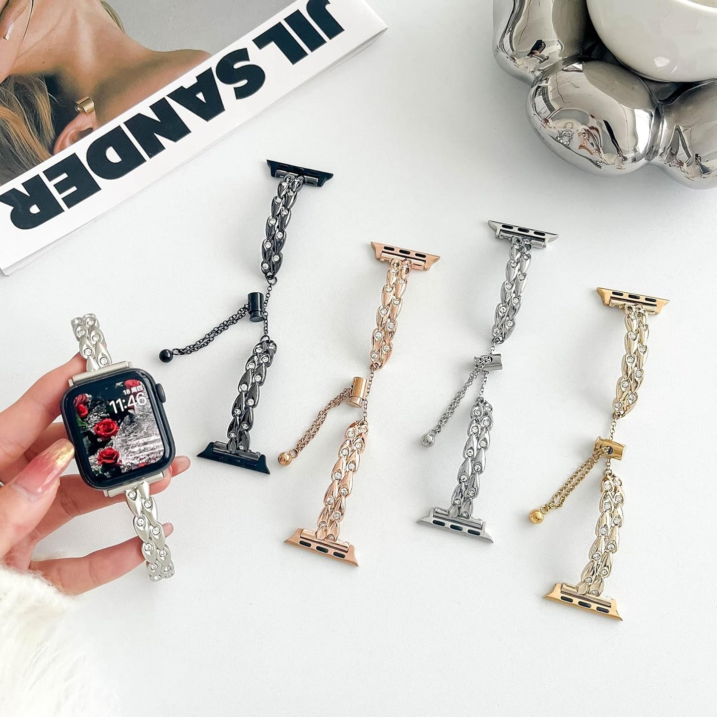 Bling Diamond Metal Bands Compatible with Apple Watch Band 38Mm 40Mm 41Mm 42Mm 44Mm 45Mm 49Mm, Women Jewelry Strap Dressy Peacock Bracelet for Iwatch Series 9 8 7 6 5 4 3 2 1 SE Ultra