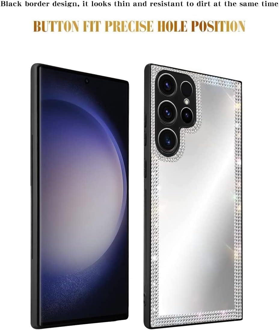 Cavdycidy Compatible with Samsung Galaxy S22 Ultra Mirror Case with Diamond,Girly Bling Acrylic Mirror Phone Case That Can Be Used for Outdoor Makeup for Women Girl