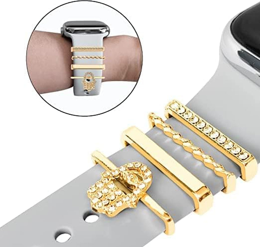 Decorative Rings Loops Compatible with Apple Watch Silicone Bands Metal Diamond Charms 45Mm 44Mm 42Mm 41Mm 40Mm 38Mm Iwatch Series 8 7 6 5 4 3 2 1 Accessories, Eye on Hand, Adjustable