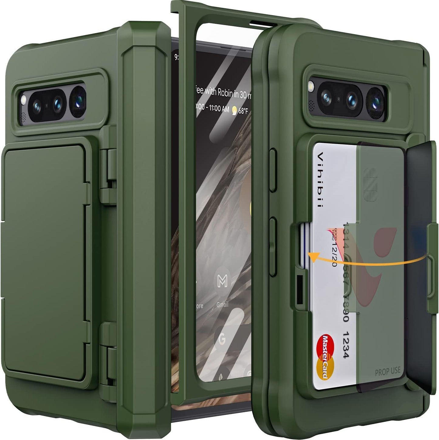 Vihibii for Google Pixel Fold Wallet Case with Card Holder (4 Cards) & Hinge Protection & Screen Protector, Military Grade Drop Protection Hard Back & TPU Edge Wallet Phone Case for Pixel Fold, Purple  Vihibii Green  