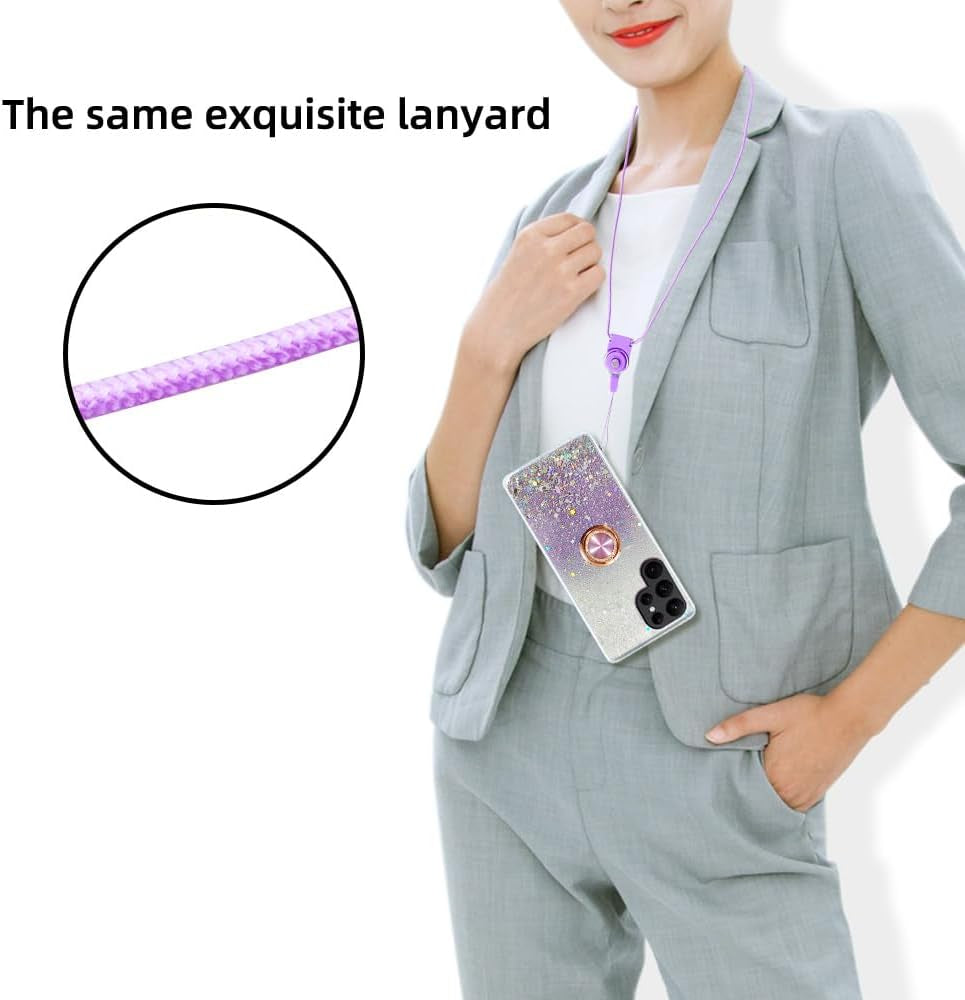 For Samsung Galaxy S22 Ultra Case Phone Case for Women Glitter Cute Luxury Soft Silicone Clear Cover with Stand Bumper Shockproof Full Body Protection Case (Purple, Samsung Galaxy S22 Ultra)