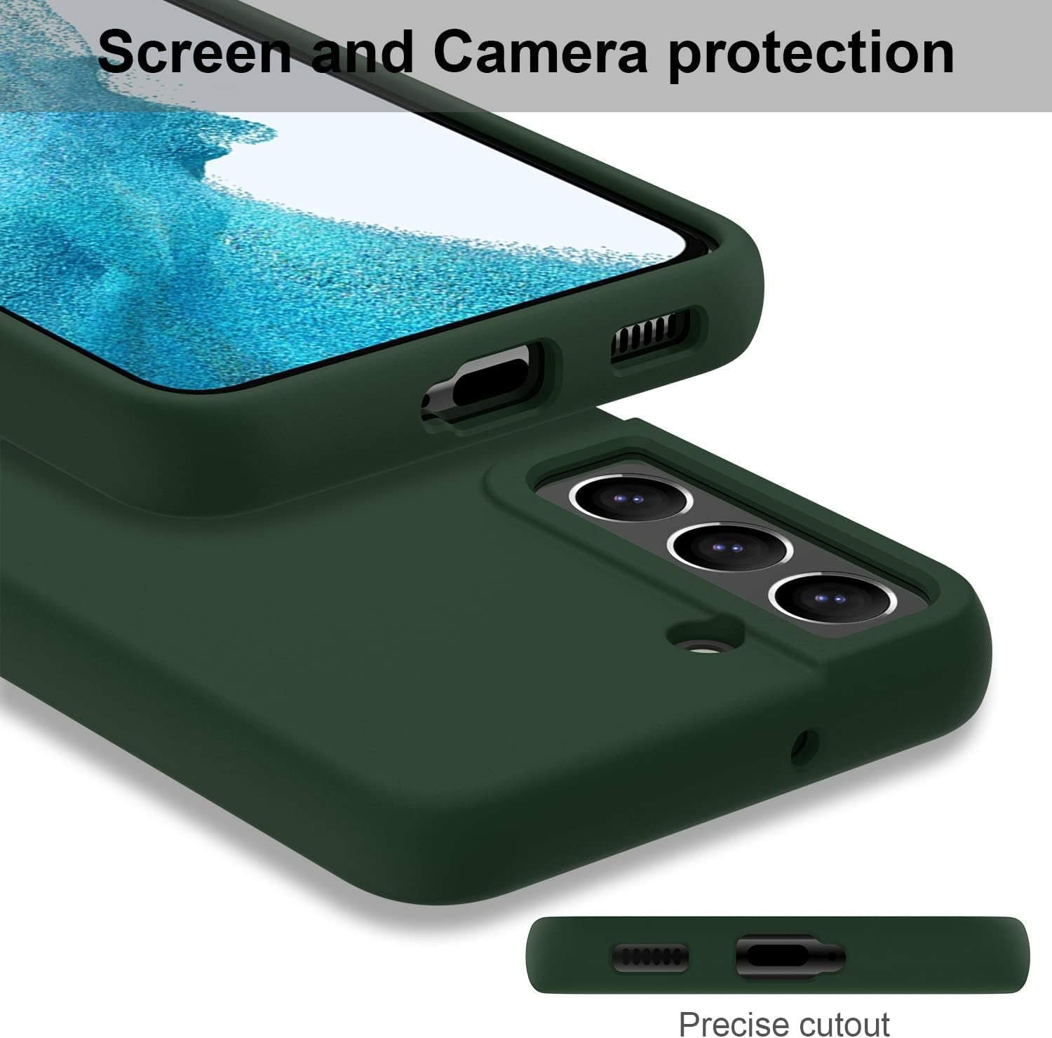 DEENAKIN for Samsung Galaxy S22 plus Case Silicone,Silky Smooth Flexible Gel Rubber Bumper Cover with Soft Microfiber Lining Slim Fit Protective Phone Case for Samsung Galaxy S22 plus Dark Green