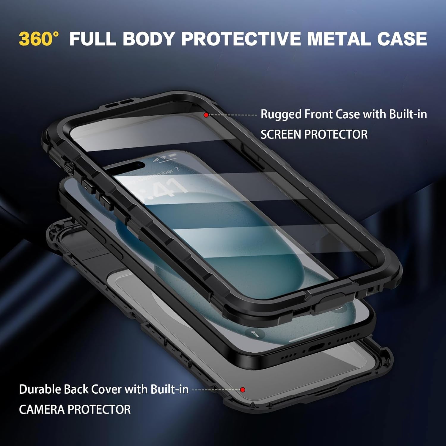 Evcing for Iphone 15 Pro Max Waterproof Case, [IP68 Underwater][Military Dropproof, Shockproof][Compatible with Magsafe][Full Body Metal], Heavy Duty Phone Cover for Iphone 15 Promax, 6.7 Inch (Black)  EVCING   