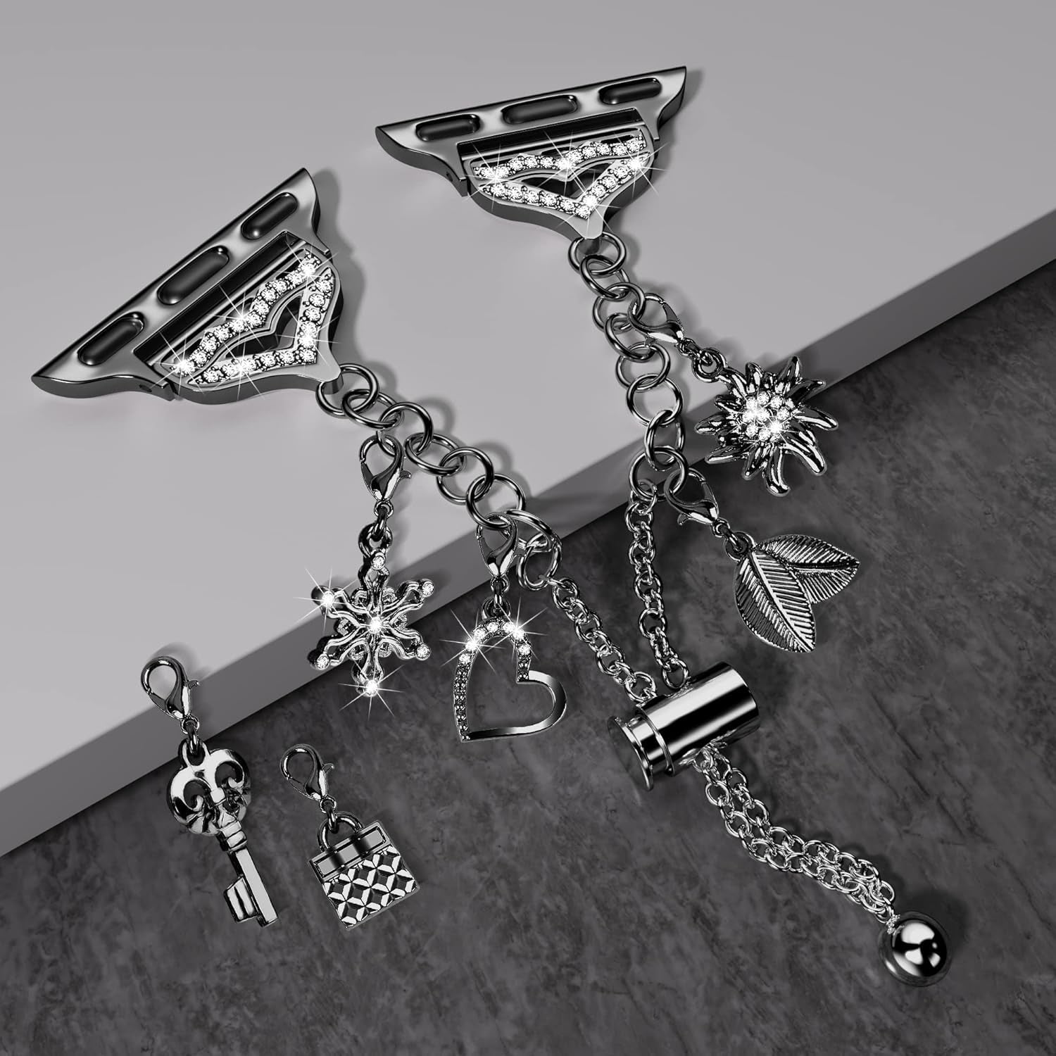 Bling Band Compatible with Apple Watch 49Mm 45Mm 44Mm 42Mm, Metal Jewelry Watch Strap for Ultra/Series SE 9 8 7 6 5 4 3 2 1 Interchangeable Charms Dressy Bracelet for Women (Black)