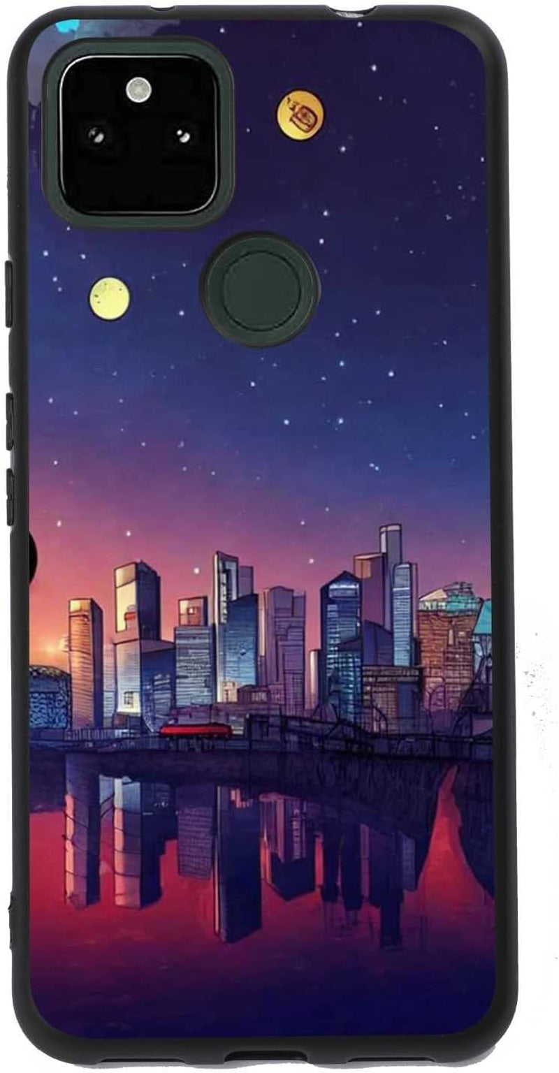 Compatible with Google Pixel 5A 5G Anime Case, Anime Nature Landscape Collage Pattern for Google Case Men Women, Soft Silicone Trendy Shockproof Case for Google  taciengbo City Land Anime  