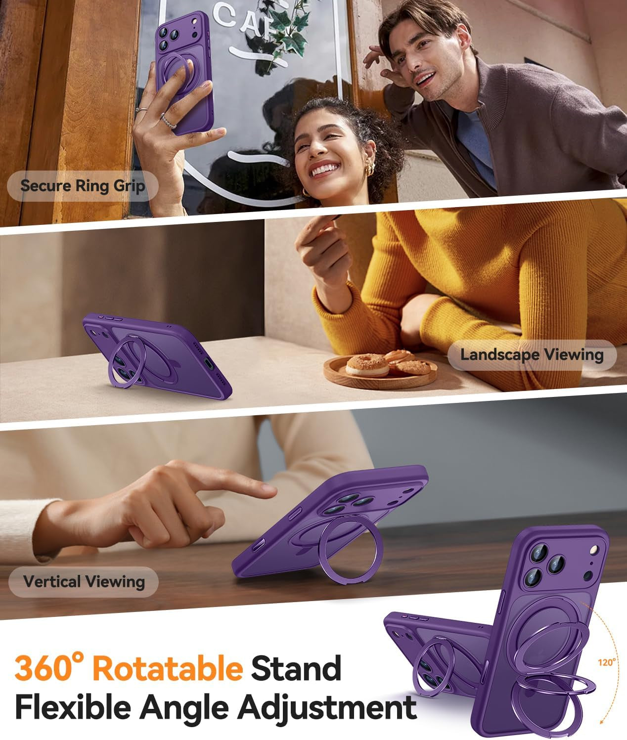 CANSHN 360° Spin Magnetic Stand for Iphone 17 Pro Max Case with Camera Control [Full Camera Protection] [Compatible with Magsafe] Translucent Matte Shockproof Protective Phone Cover 6.9" -Deep Purple