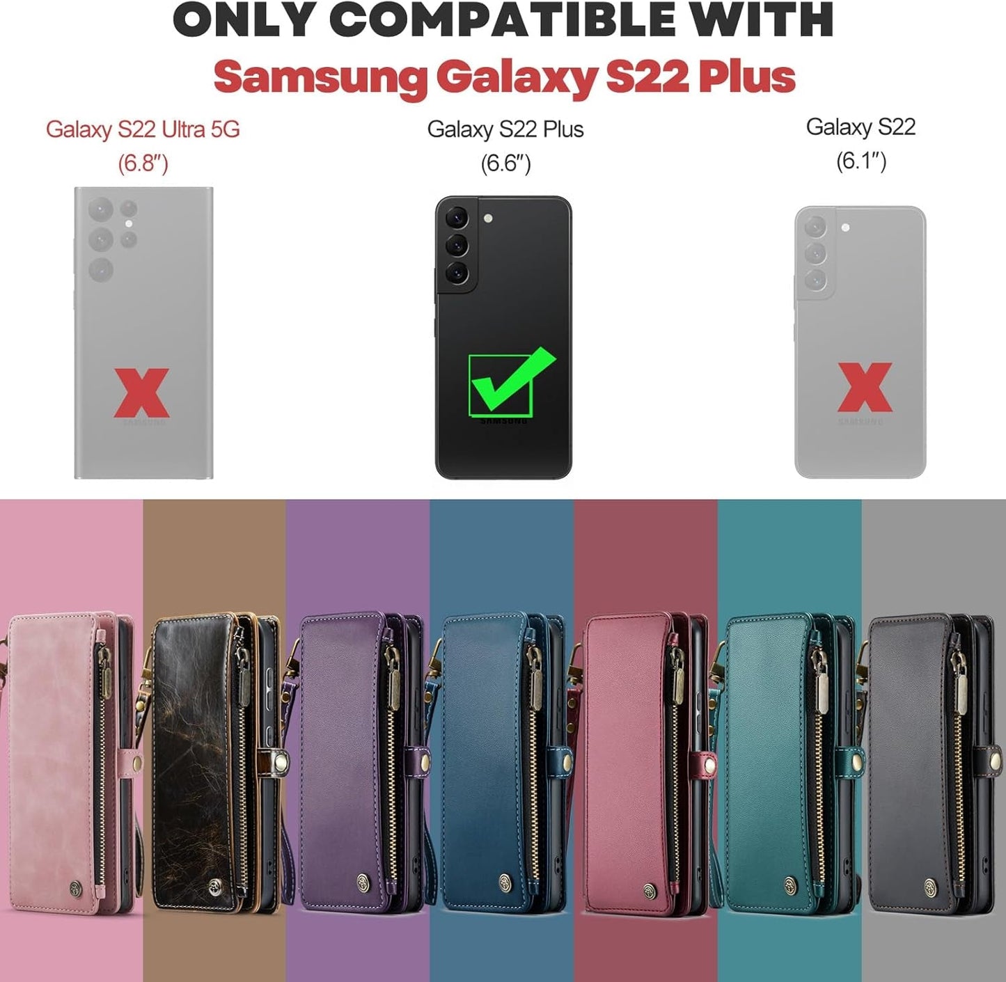 Defencase for Galaxy S22 plus Case, 【RFID Blocking】 for Samsung Galaxy S22 plus Case Wallet for Women Men with Card Holder, Zipper Strap Magnetic Flip PU Leather Phone Case for Samsung S22 Plus, Black