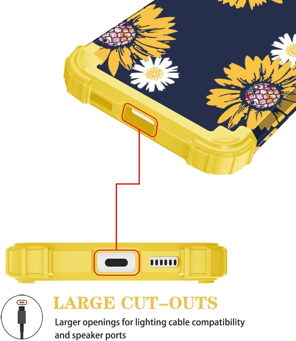 Fingic Samsung A53 5G Case,Samsung Galaxy A53 5G Case, Sunflower 3 in 1 Heavy Duty Hard PC Soft Silicone Rugged Bumper Full-Body Shockproof Protective Phone Case for Samsung Galaxy A53 5G, Yellow