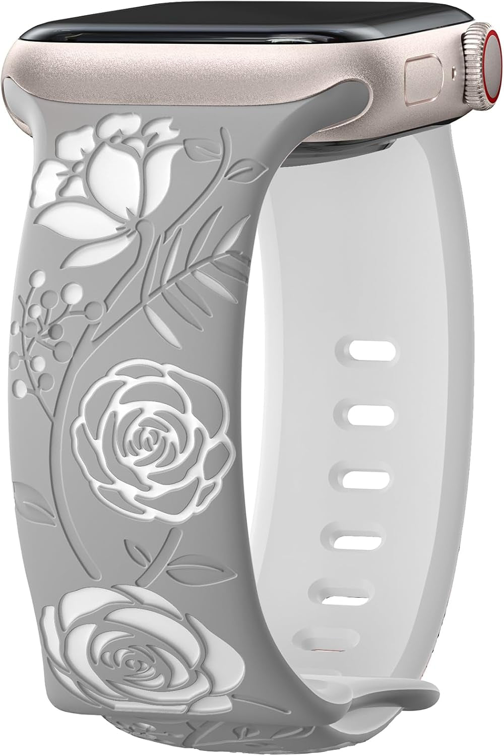 Floral Engraved Band Compatible with Apple Watch Bands 40Mm 44Mm 41Mm 45Mm 49Mm 38Mm 42Mm Women,Designer Cute Flower Pattern Soft Silicone Sport Strap for Iwatch Ultra SE Series 9 8 7 6 5 4 3 2 1