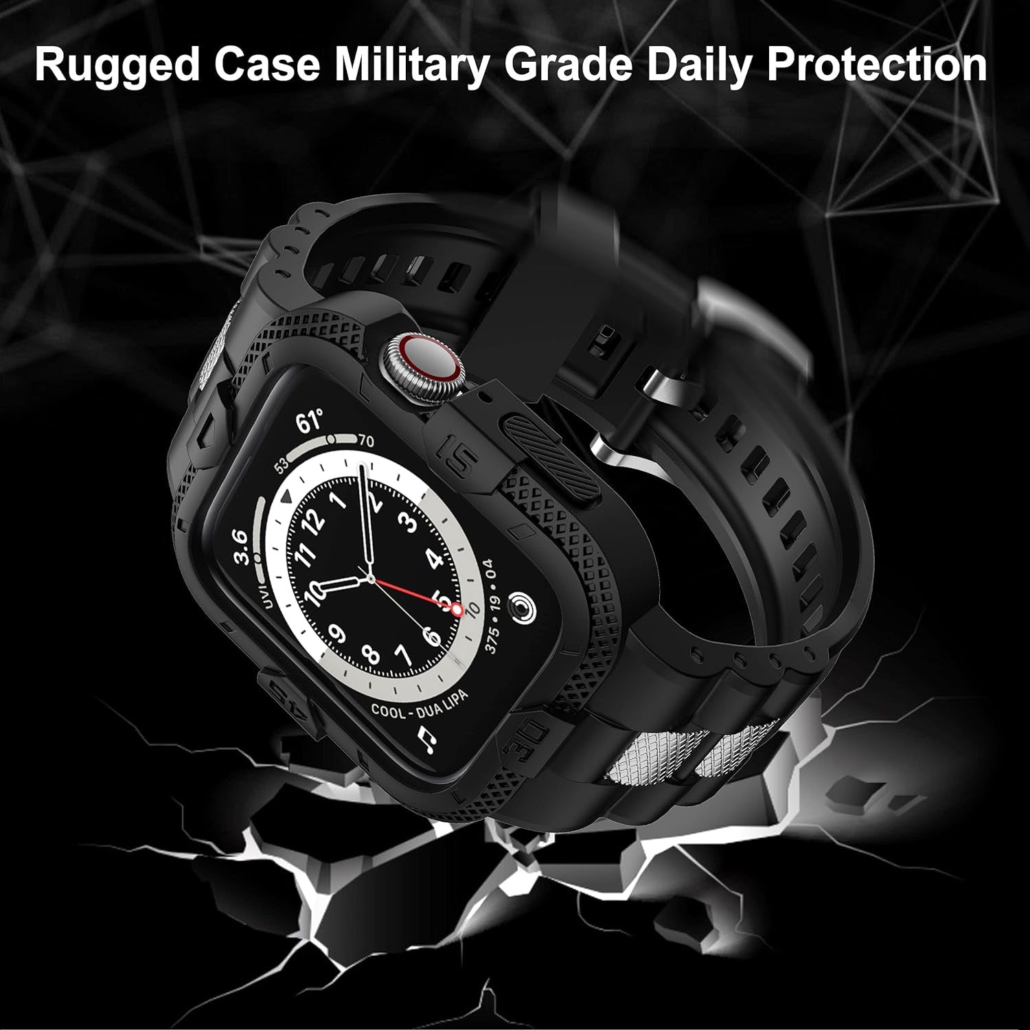 GELISHI Compatible with Apple Watch Band 45Mm 44Mm 42Mm 41Mm 40Mm 38Mm, Men Sport Bands Rugged Case for Watch Series 9 8 7/Series 6 SE 5 4 3