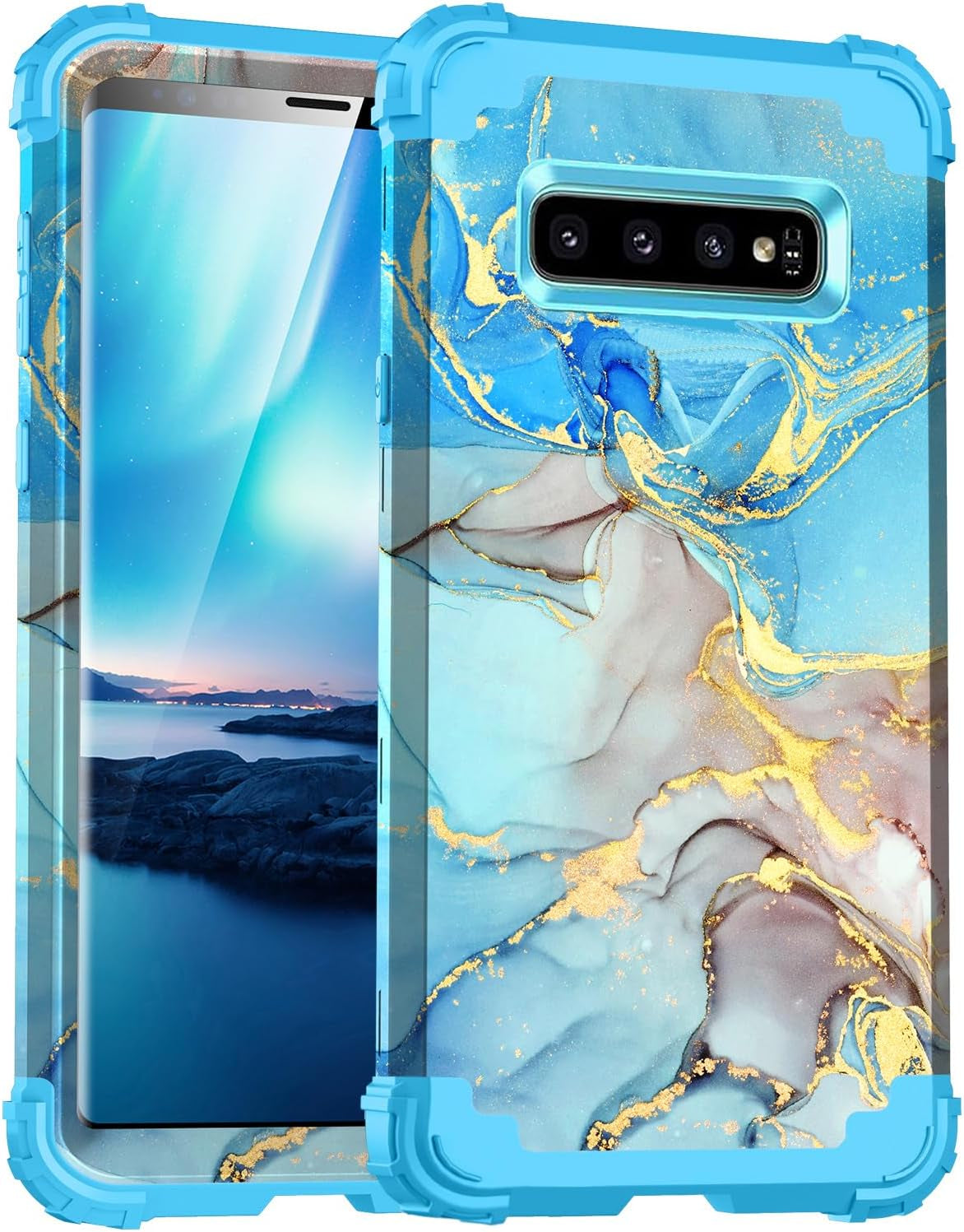 For Galacy S20 FE 5G Case,Marble Design Three Layer Heavy Duty Shockproof Protection Hard Plastic Bumper Soft Silicone Rubber Drop Protective Cover Case for Galaxy S20 FE 6.5 Inch,(Blue)