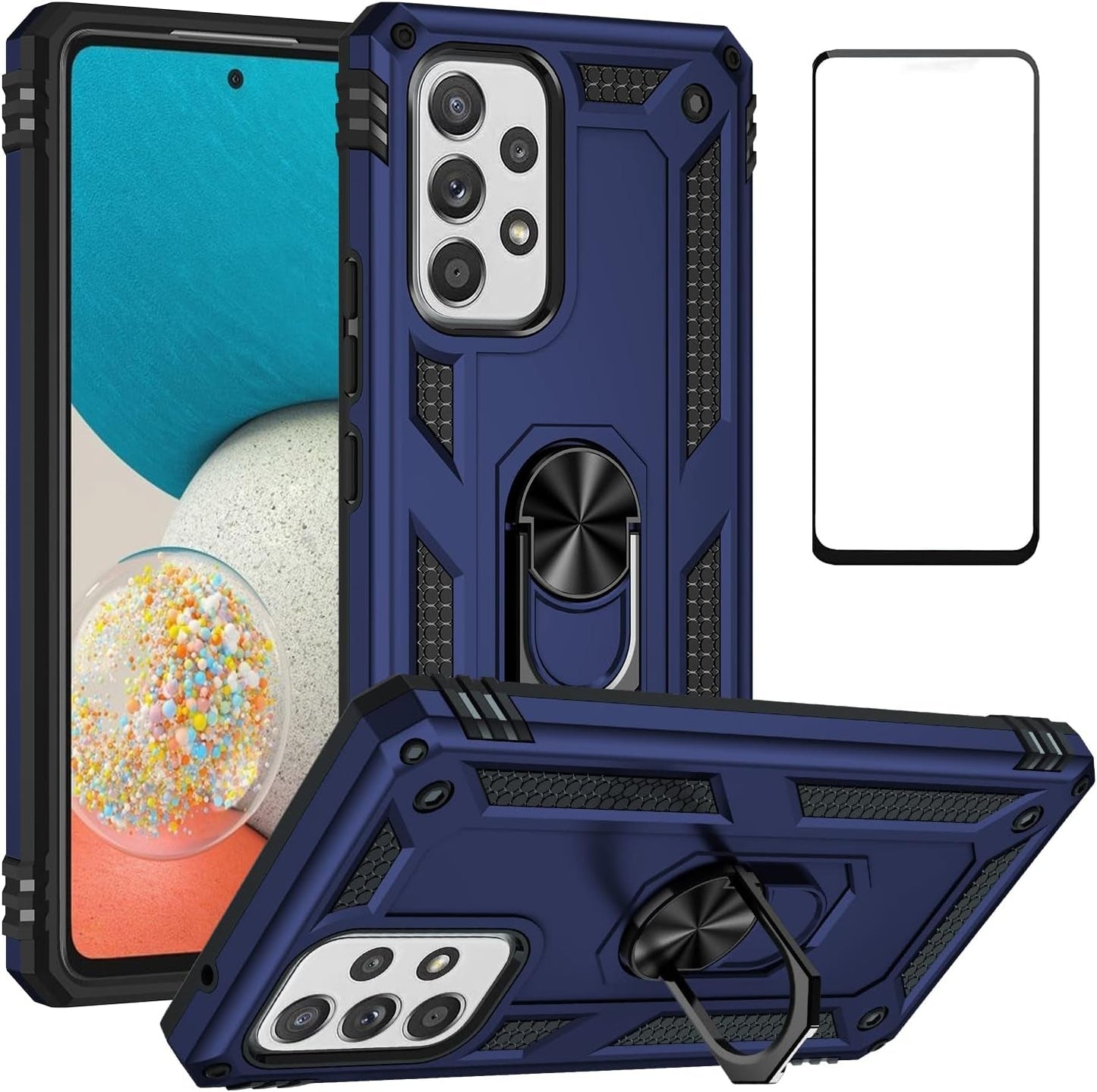 For Samsung Galaxy A53 5G Case with Screen Protector,Ring Kickstand Heavy Duty Protection Dual Layer Military Grade Drop Proof Protective Cover Hard Shell Phone Case for Samsung A53 5G (Green)