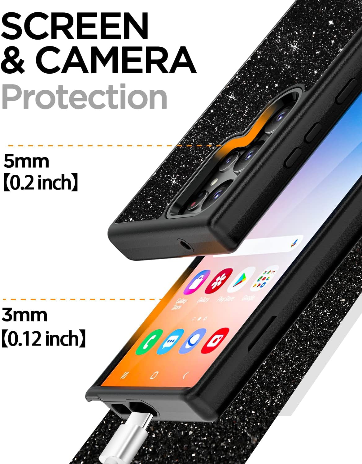 Aicase for Samsung Galaxy S23 Ultra Case 5G,Bling Shiny Glitter Girly Heavy Duty Drop Protection Shockproof 3-Layer Military Protective Phone Case for Samsung S23 Ultra 6.8" 2023