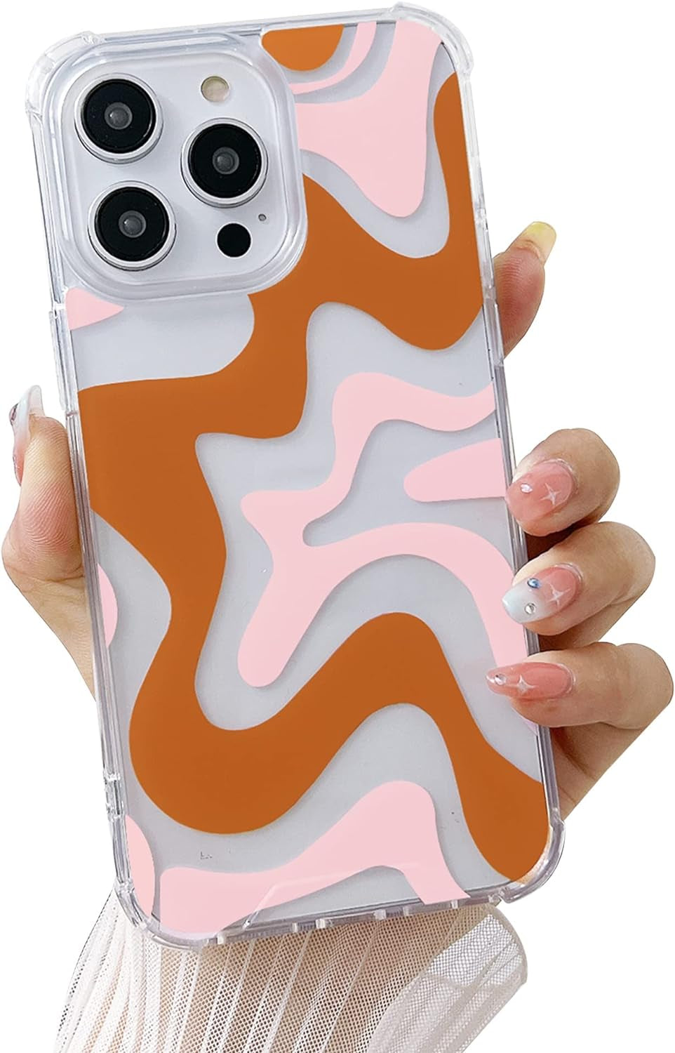 Ginkgonut Compatible with Iphone 14 Pro Case, Fashion Simple Cute Wavy Pattern Case for Women Girls Soft Tpu+Hard PC Protection Case for Iphone 14 Pro-Blue  Ginkgonut Brown Iphone 13 Pro 