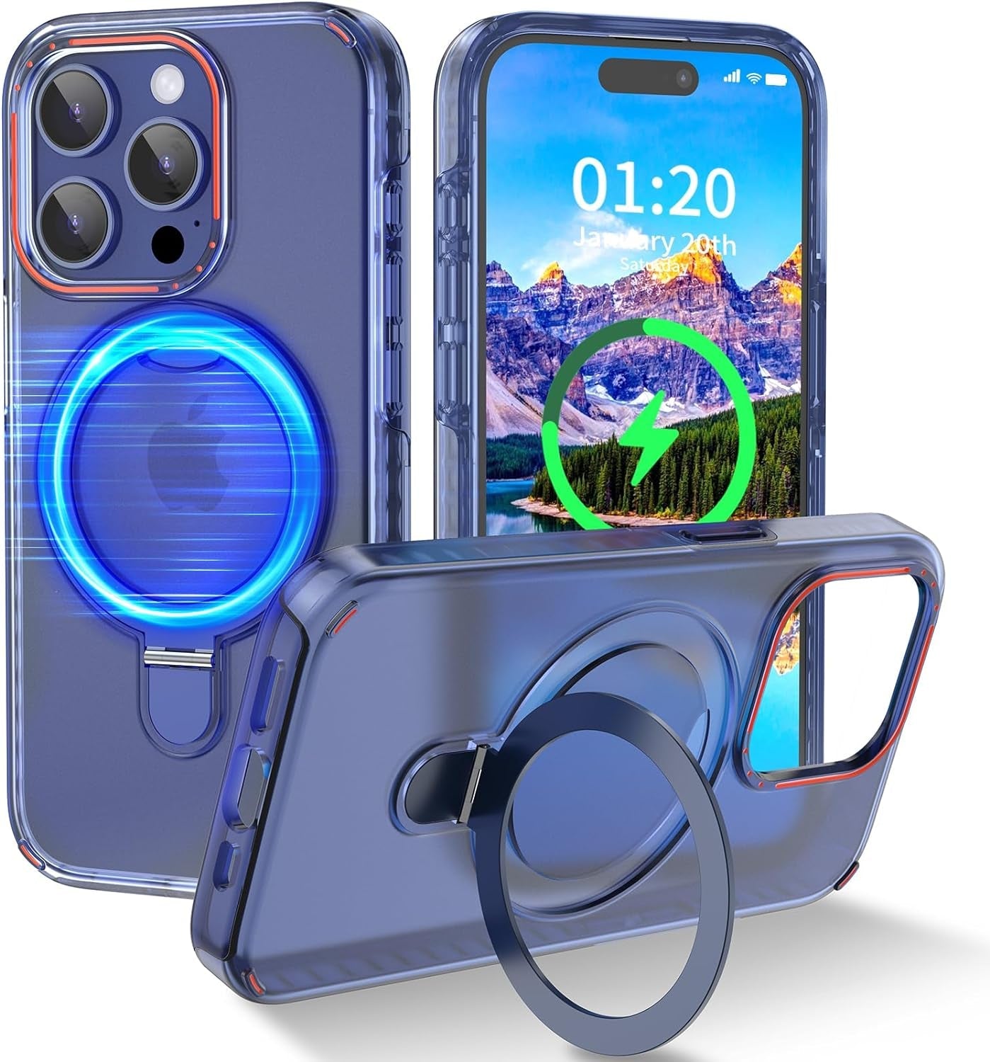 Flodsw Shockproof Case for Iphone 15 Pro,Compatible with Magsafe,Stronger Magnetic Iphone 15 Pro Case with Stand,Dual Layer Phone Case,[Military Drop Protection][Anti Yellowing] 6.1Inch,Blue  Flodsw   