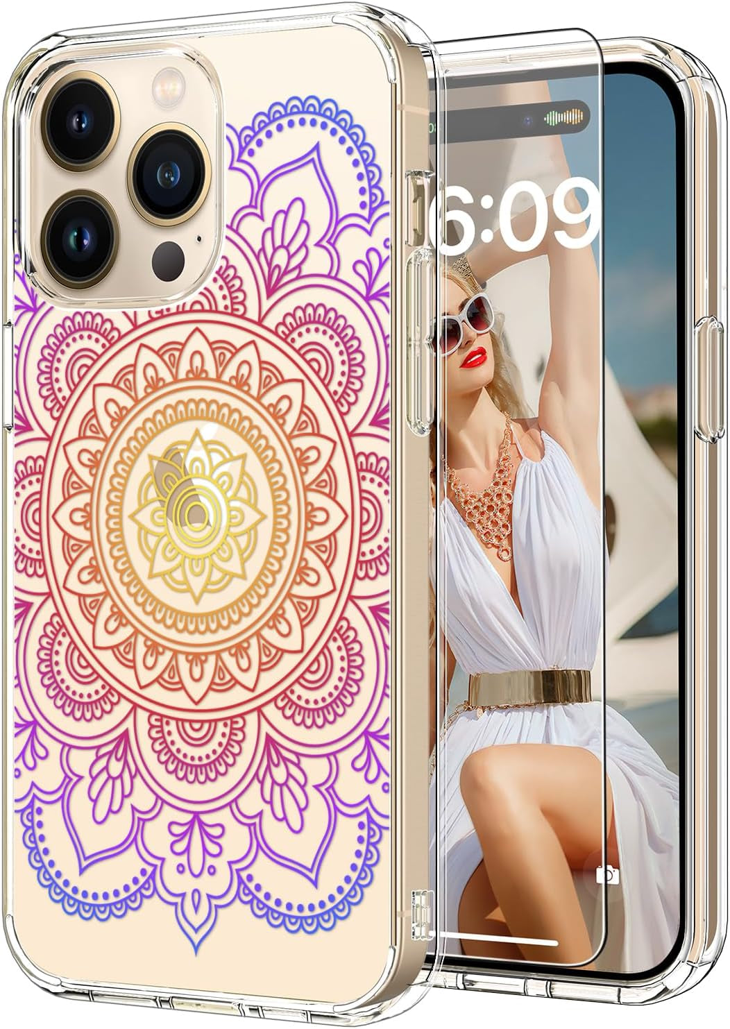 ICEDIO for Iphone 15 Pro Case with Screen Protector-Clear with Fashionable Trendy Patterns-Designed for Girls Women-Slim Fit Cover-Protective Phone Case 6.1" Cute Blooming Pink Floral  ICEDIO   