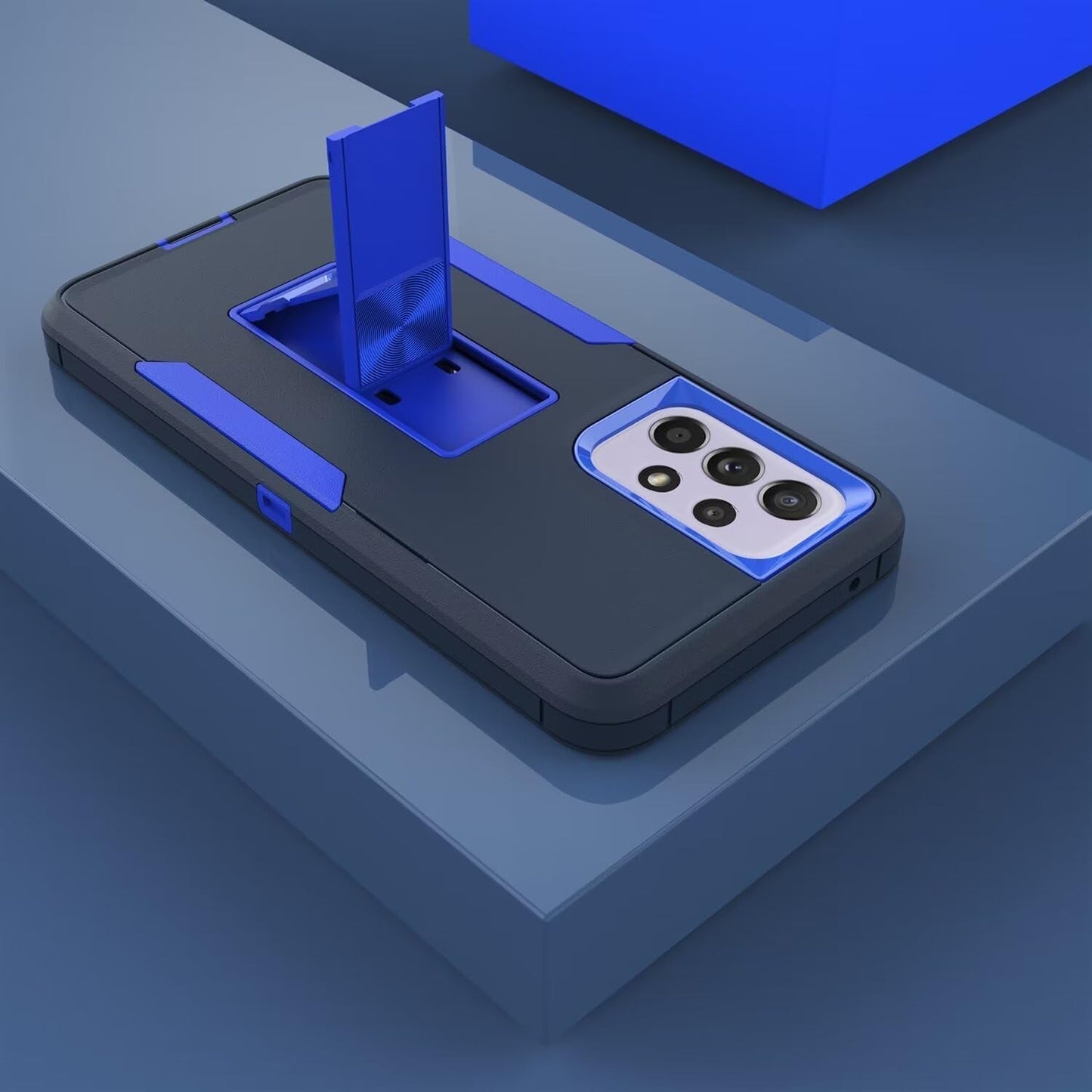 Case for Galaxy A53 5G Case/Samsung A53 5G SM-A536U Case with Tempered Glass Screen Protector, Hybrid Heavy Duty Magnetic Built-In Kickstand Protective Cover for Samsung Galaxy A53 5G Navy Blue