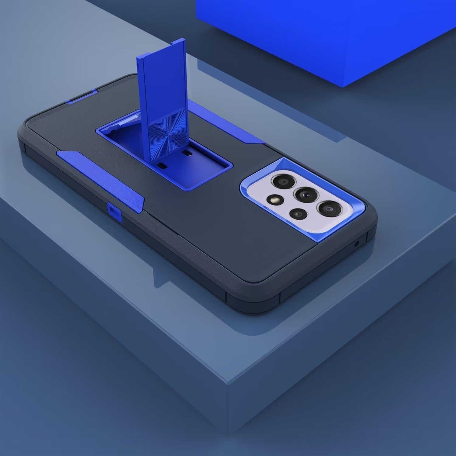 Case for Galaxy A53 5G Case/Samsung A53 5G SM-A536U Case with Tempered Glass Screen Protector, Hybrid Heavy Duty Magnetic Built-In Kickstand Protective Cover for Samsung Galaxy A53 5G Navy Blue