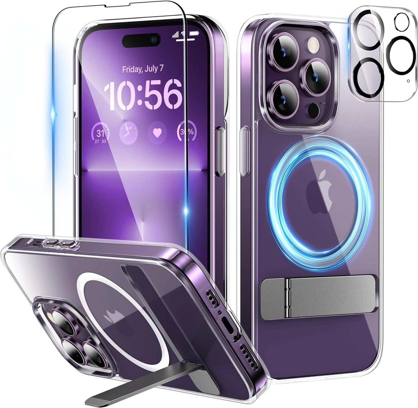 Niunisi Magnetic Case for Iphone 14 Pro Case 6.1-Inch (2022), Slim Kickstand with Screen Protector Compatible with Magsafe Shockproof Translucent Matte Cases Phone Case Cover, Black  Niunisi Clear  