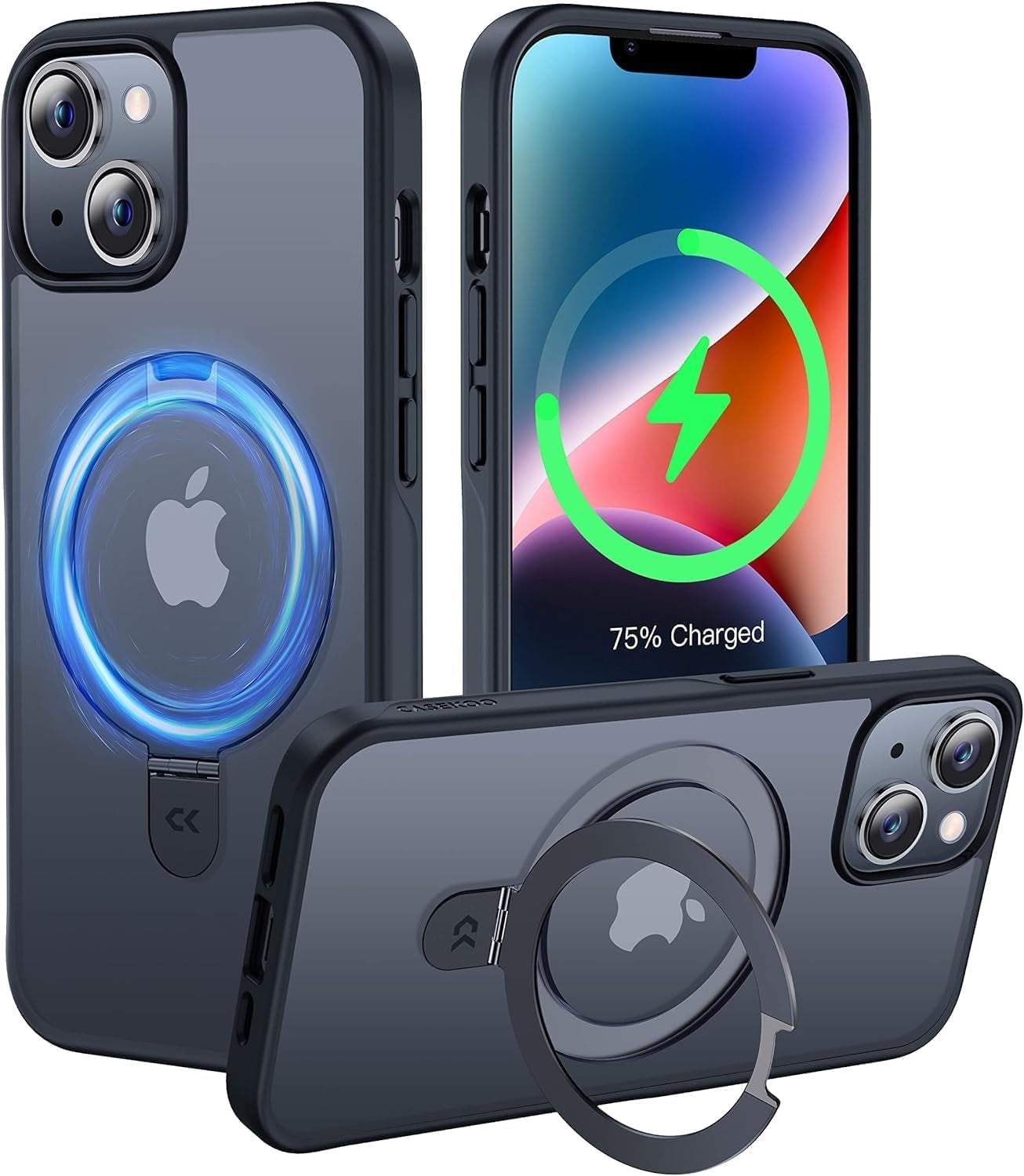 CASEKOO for Iphone 14 Pro Case with Magnetic Ring Stand [Military Drop Protection] [Compatible with Magsafe] Shockproof Slim Translucent Matte Phone Cases 6.1 Inch 2022, Purple  CASEKOO Black Iphone 13/Iphone 14 