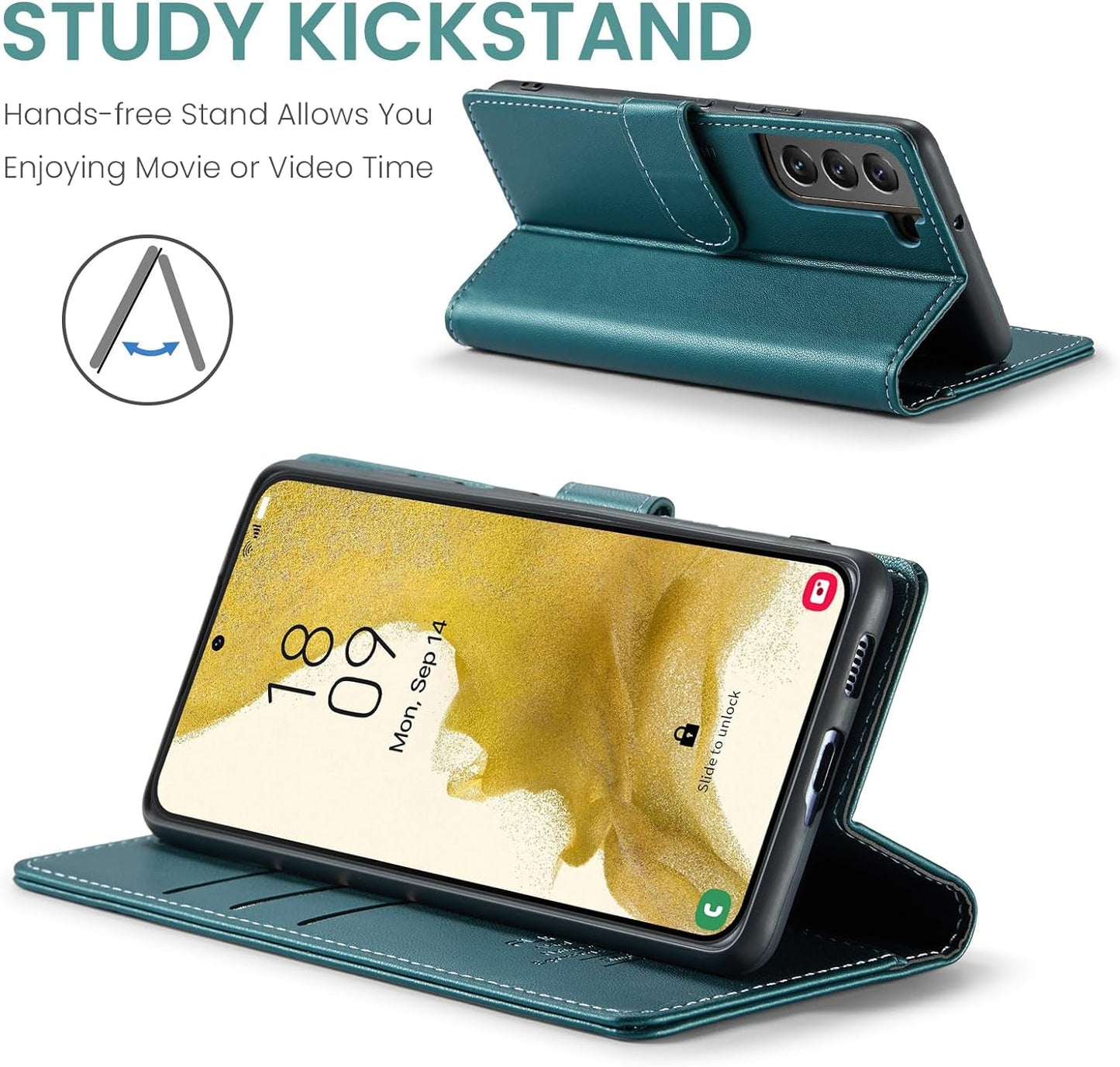 For Samsung Galaxy S22 Plus/S22+ Wallet Case with RFID Blocking Credit Card Holder, PU Leather Folio Flip Kickstand Shockproof Cover Women Men for Samsung S22 plus Phone Case(Blue-Green)