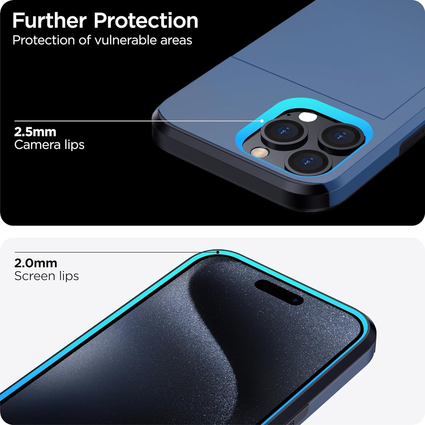 Harusaki 𝟐𝟎𝟐𝟒 𝗡𝗘𝗪 Iphone 15 Pro Case with Card Holder - Wireless Charging Compatible Iphone 15 Pro Wallet Case with Hidden Card Slot for Men and Women (Blue)  harusaki   